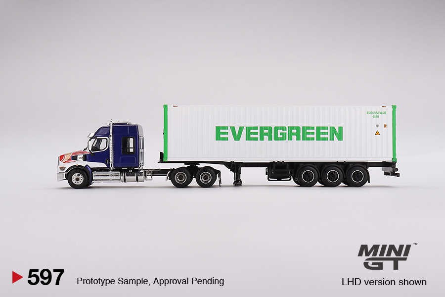 Mini GT 1/64 Western Star 49X Blue w/ 40' Reefer Container "EVERGREEN" MGT00597