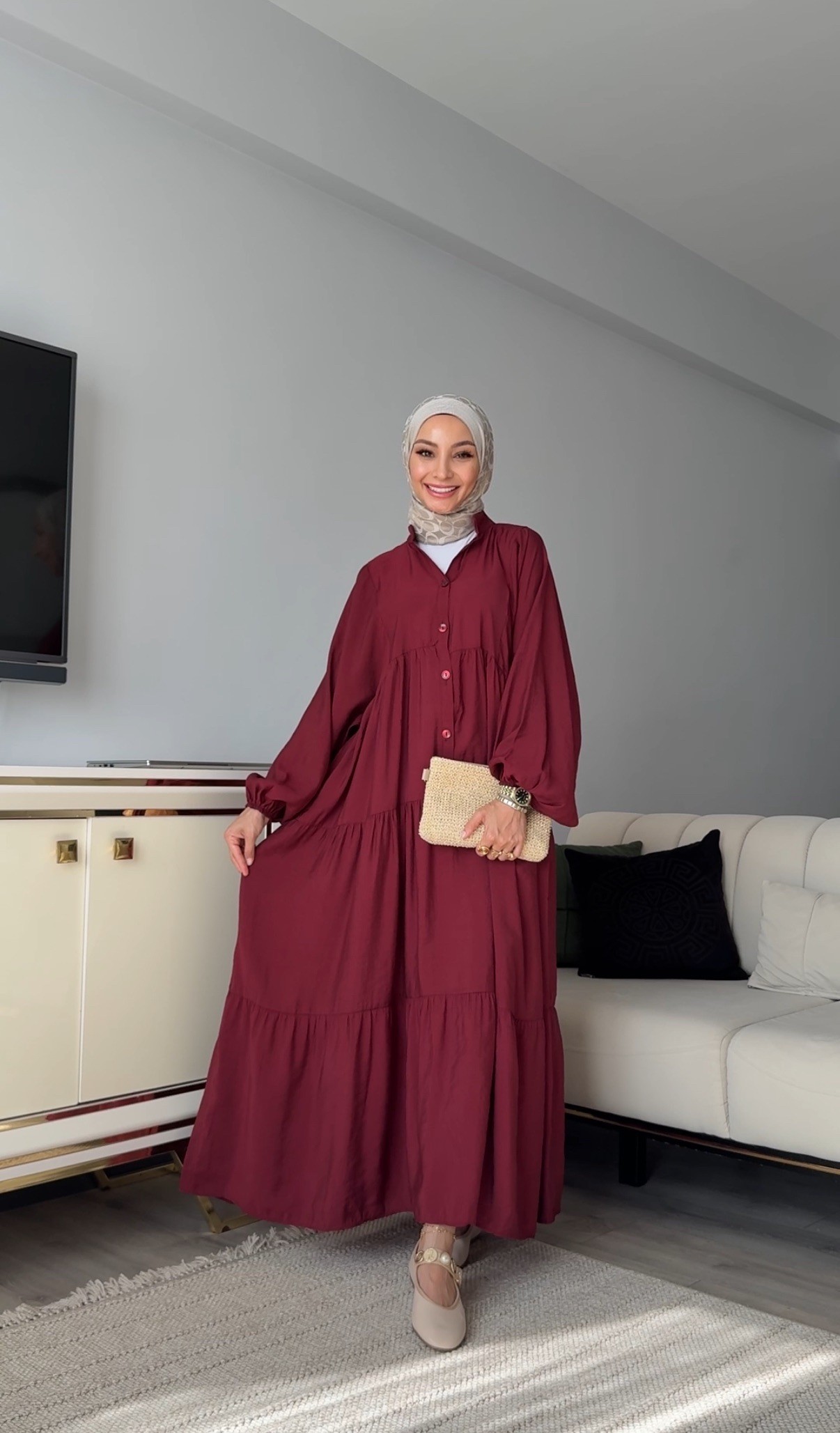 BORDO TENSEL ELBİSE