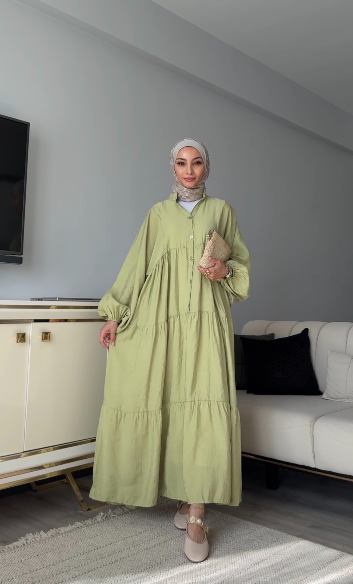 PASTEL YEŞİL TENSEL ELBİSE