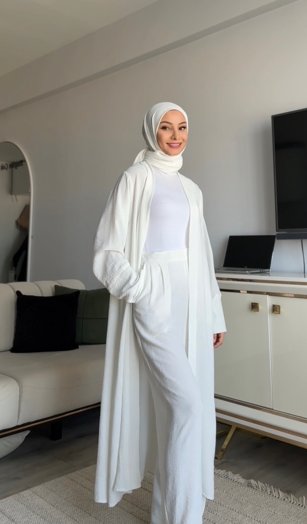 ABAYA PANTOLON TAKIMI EKRU