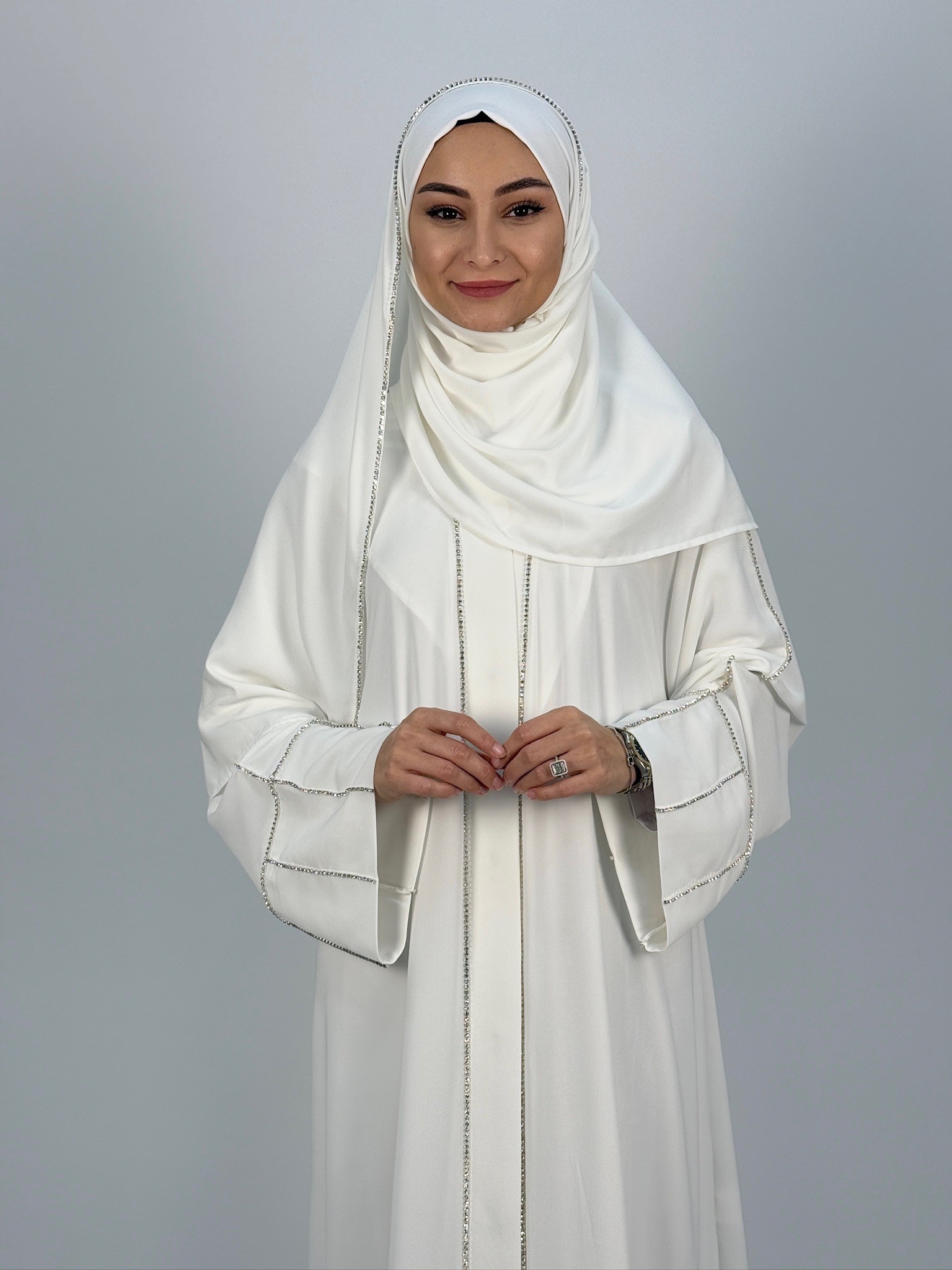 SWAROVSKİ TAŞLI ABAYA EKRU