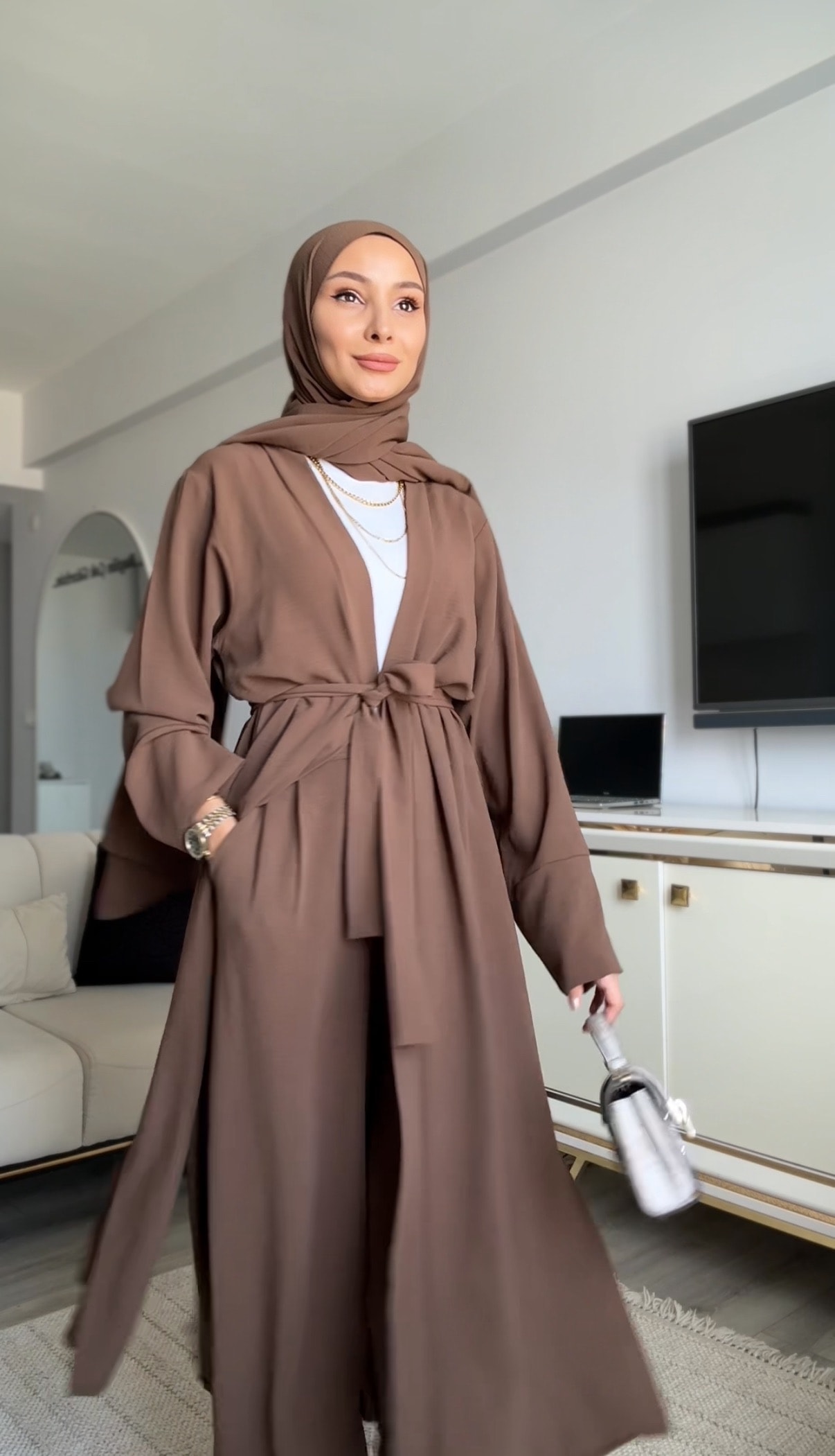 ABAYA PANTOLON TAKIMI KAHVERENGİ