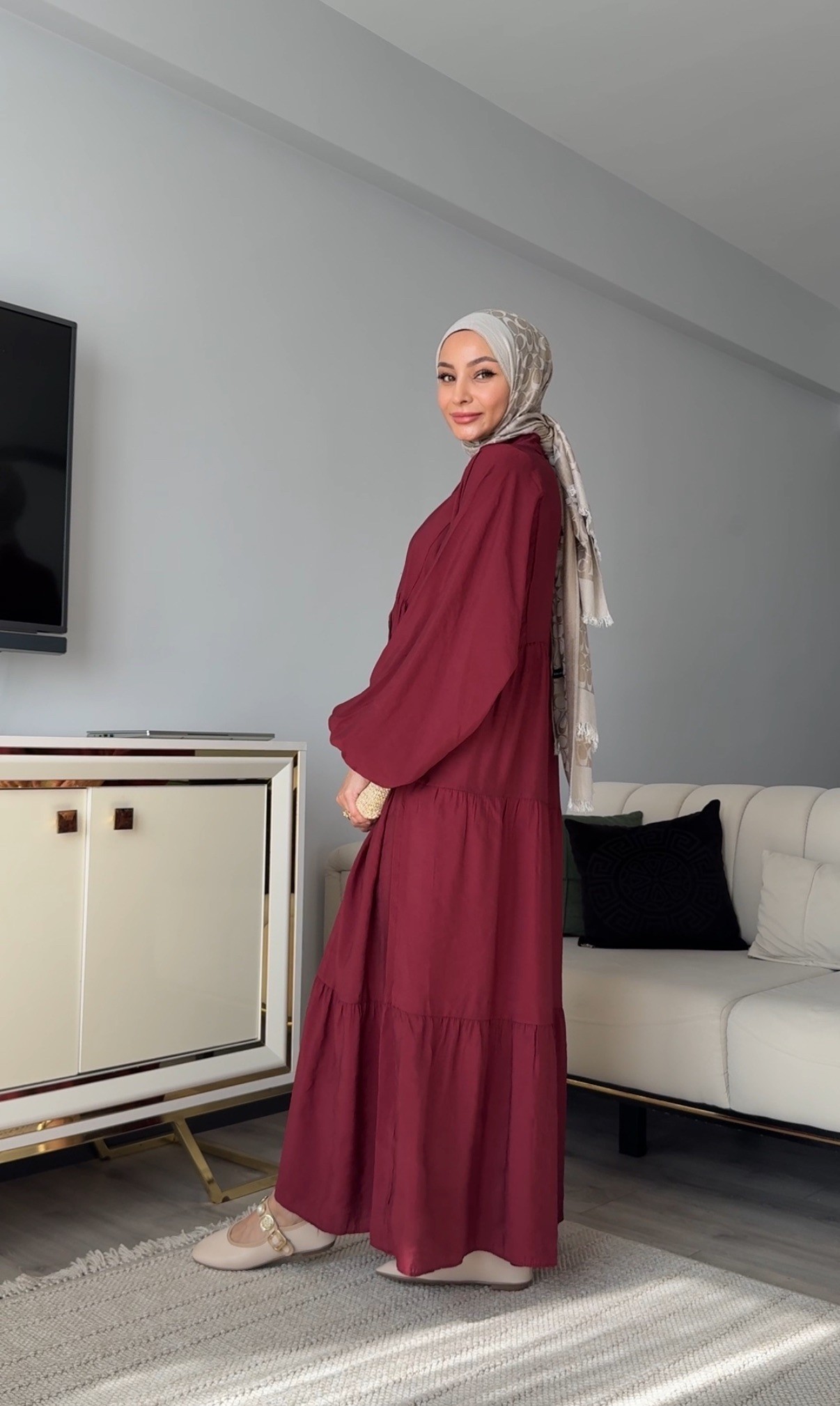 BORDO TENSEL ELBİSE