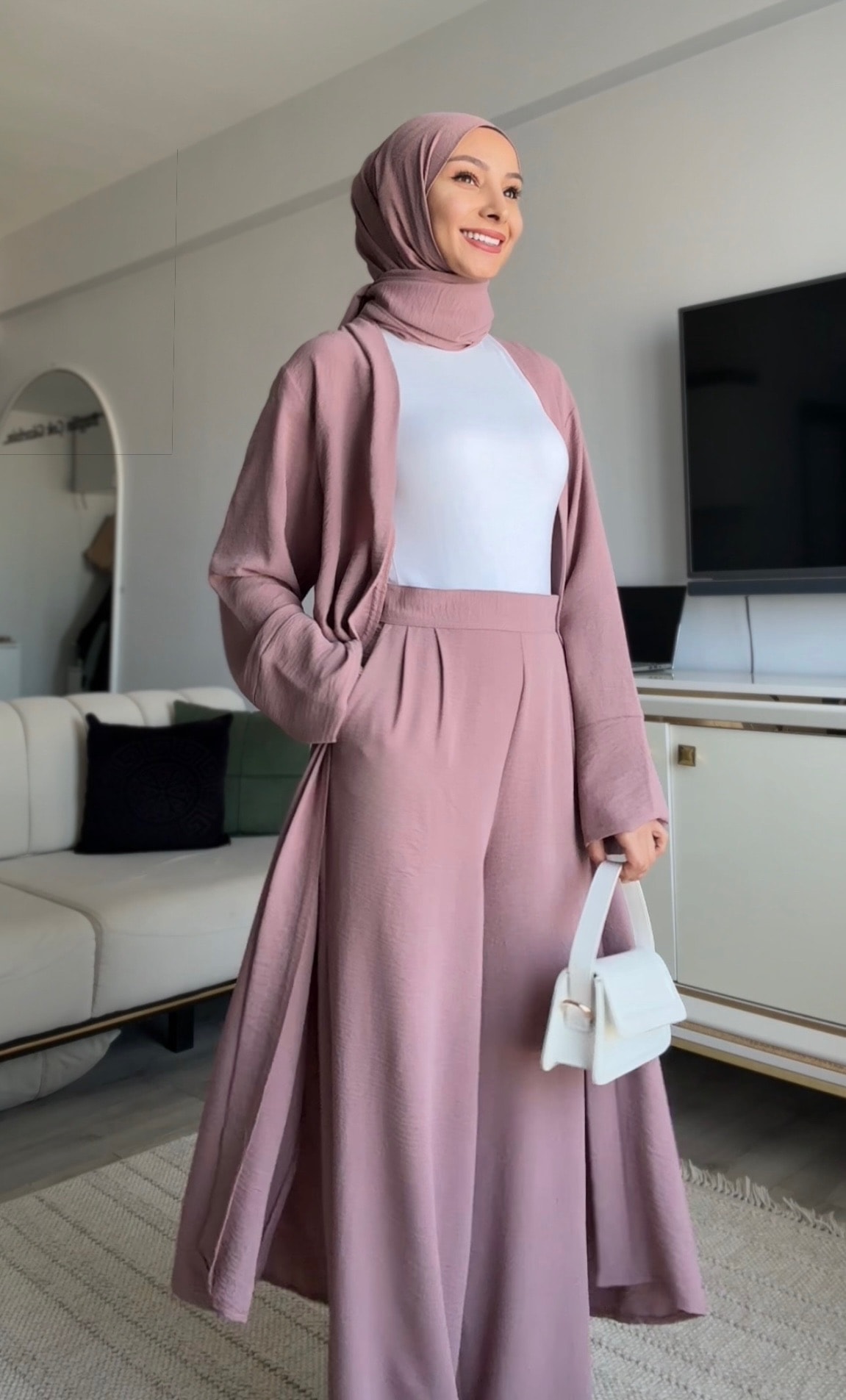 ABAYA PANTOLON TAKIMI GÜL KURUSU