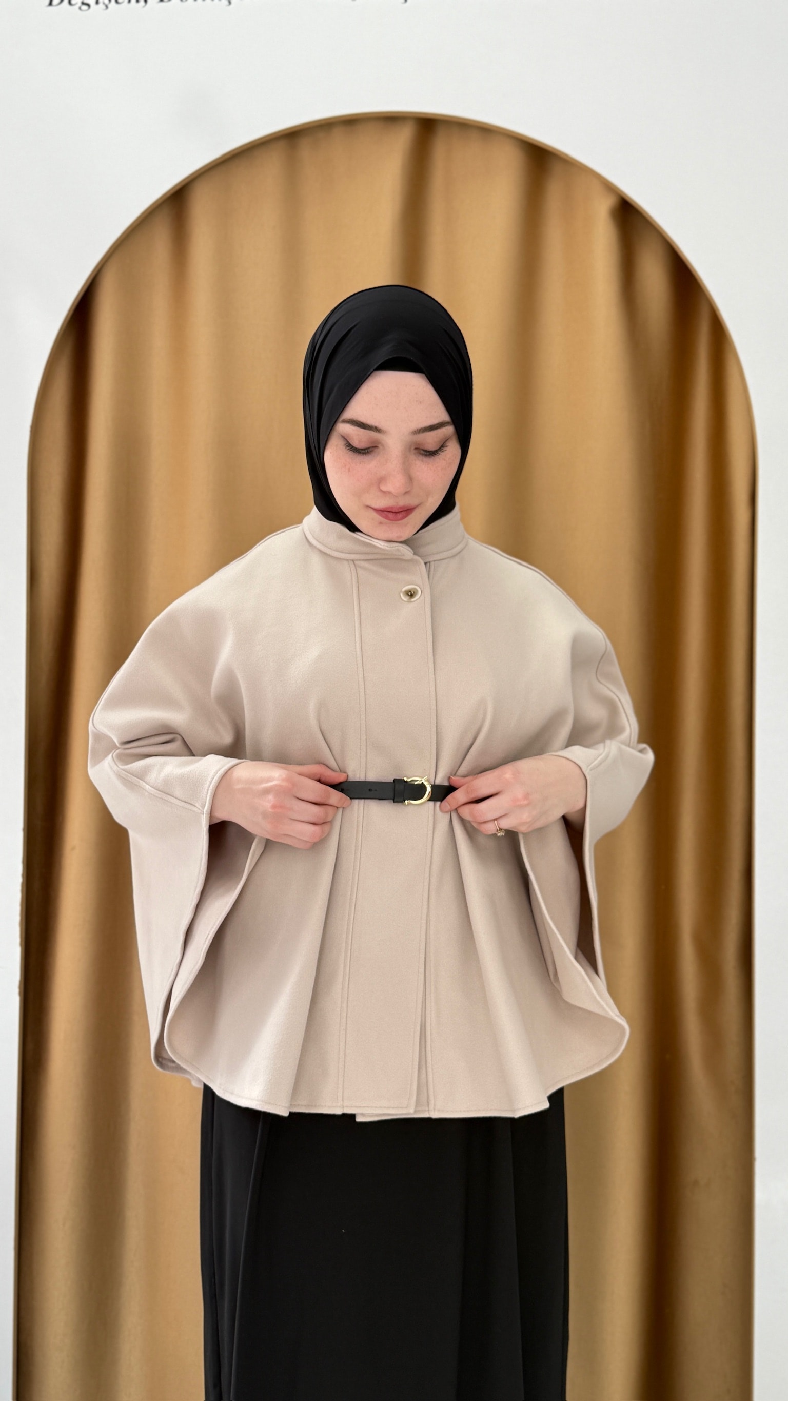 KEMERLİ KAŞE BEJ PANÇO