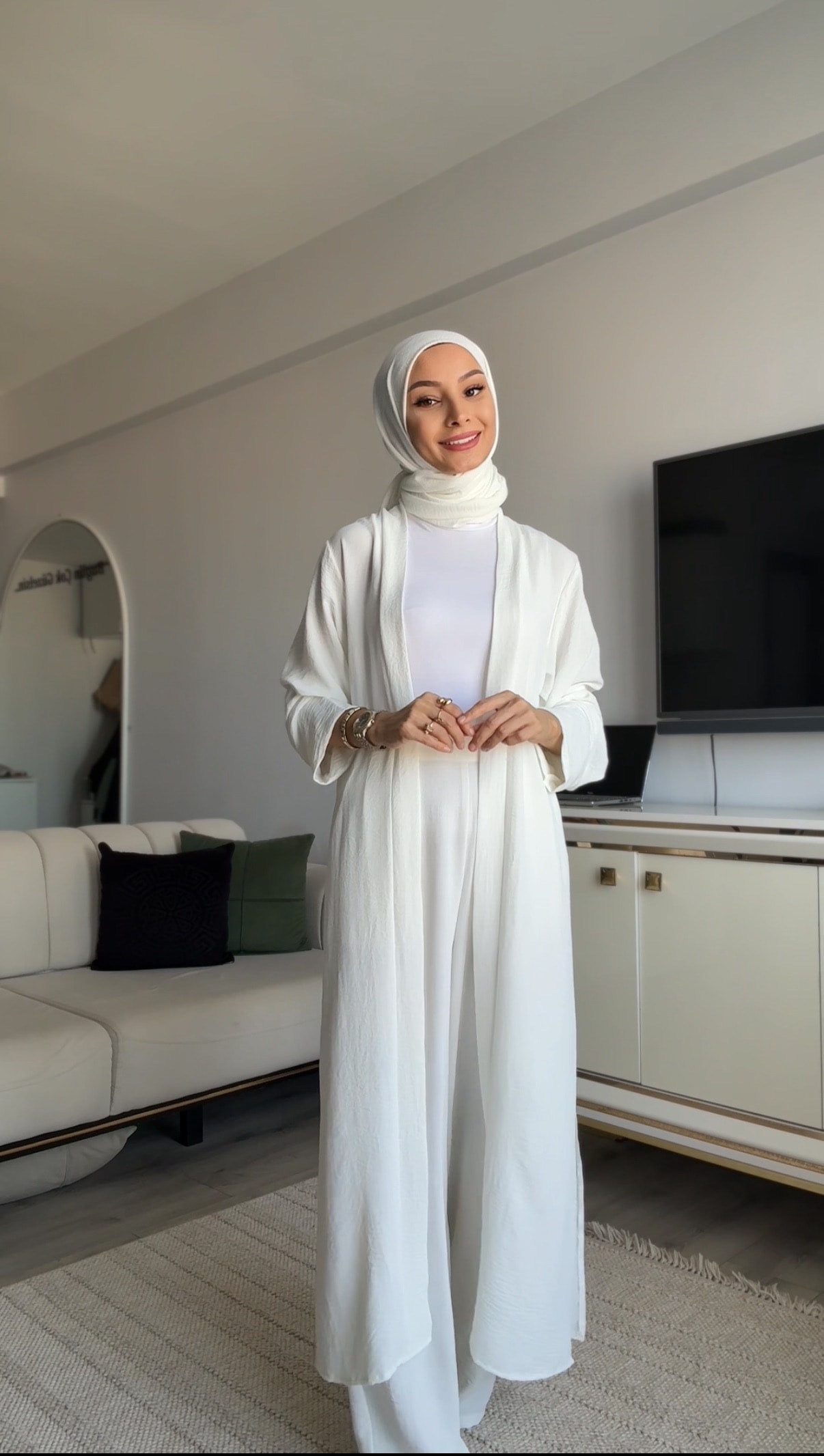 ABAYA PANTOLON TAKIMI EKRU