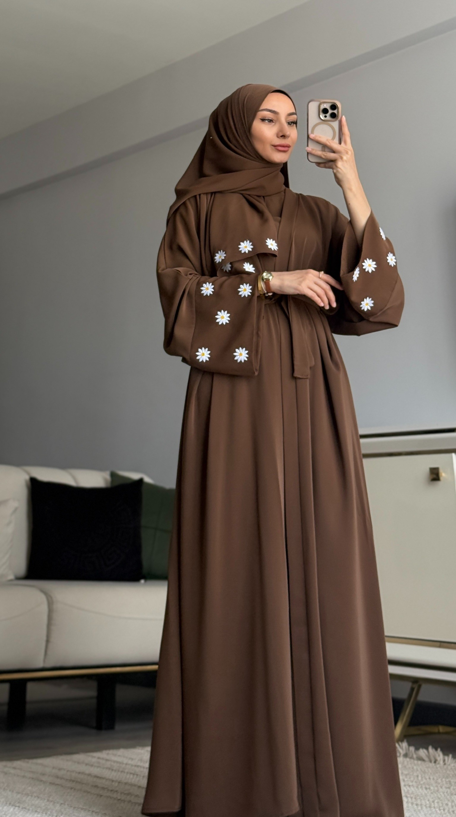 PAPATYA ABAYA KAHVERENGİ 