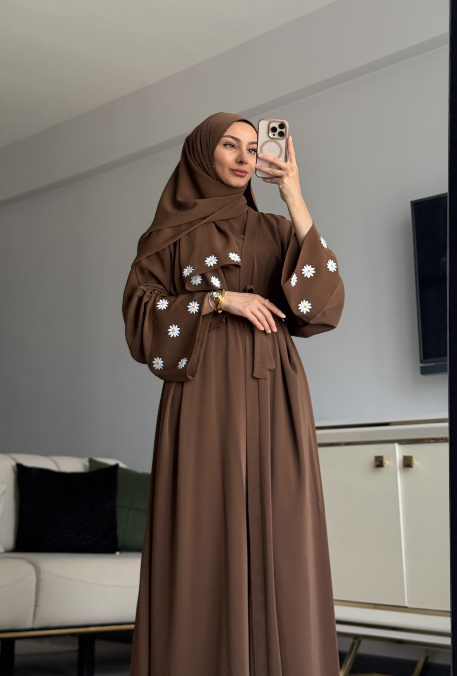 PAPATYA ABAYA KAHVERENGİ 
