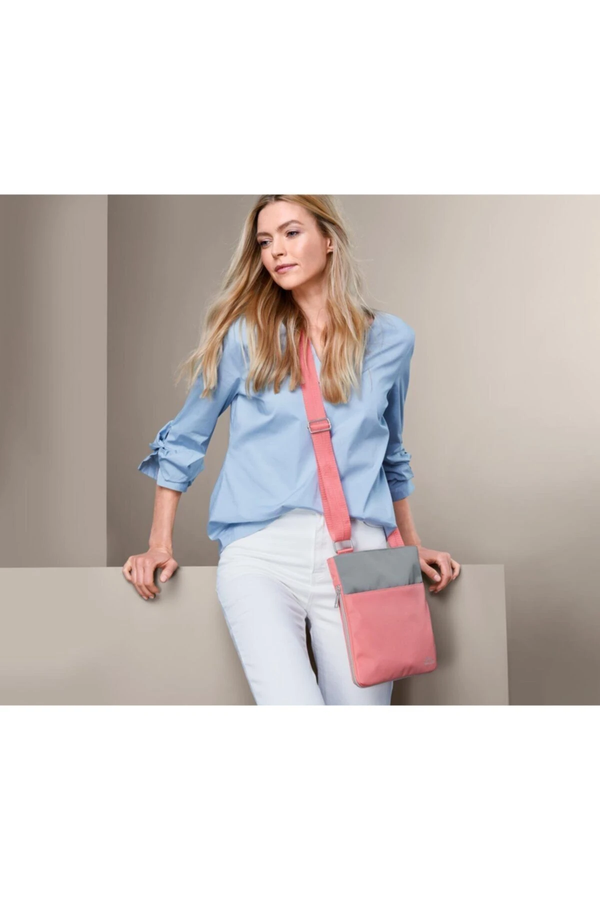 Emniyetli Omuz Çantası, Açık Pembe-gri