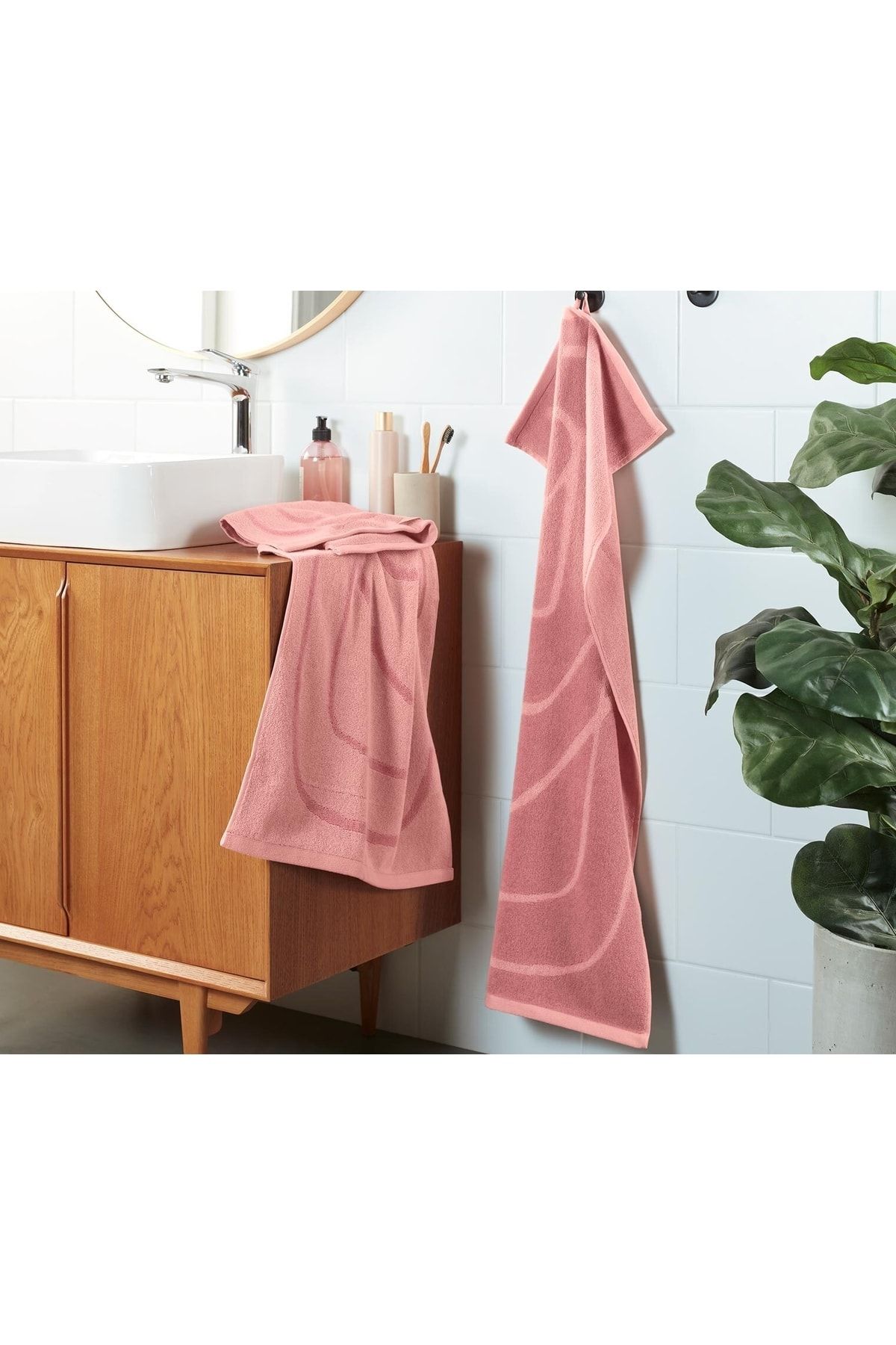 2 Adet Organik Pamuklu Jakar El Havlusu, Pembe
