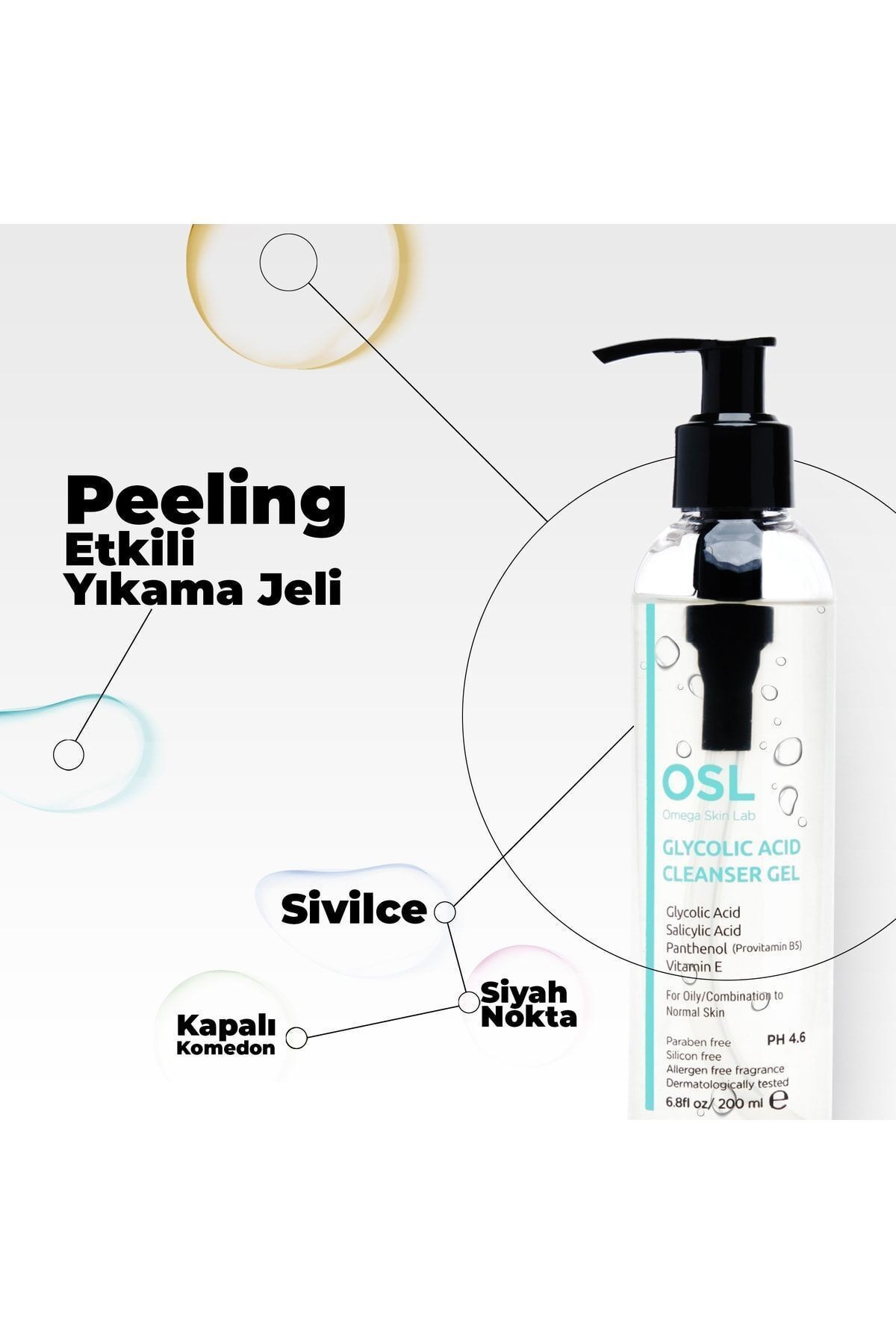 Omega Skin Lab Glycolic Cleanser Gel 200ml (YAĞLI VE KARMA CİLT İÇİN TEMİZLEME JELİ)