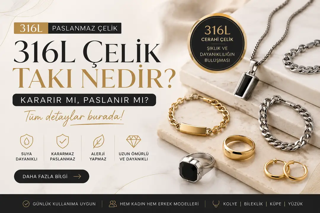 316L çelik takı nedir? Kararmaz, paslanmaz ve suya dayanıklı 316L paslanmaz çelik kolye, bileklik, küpe ve yüzük modelleri | Ankabul 🚀