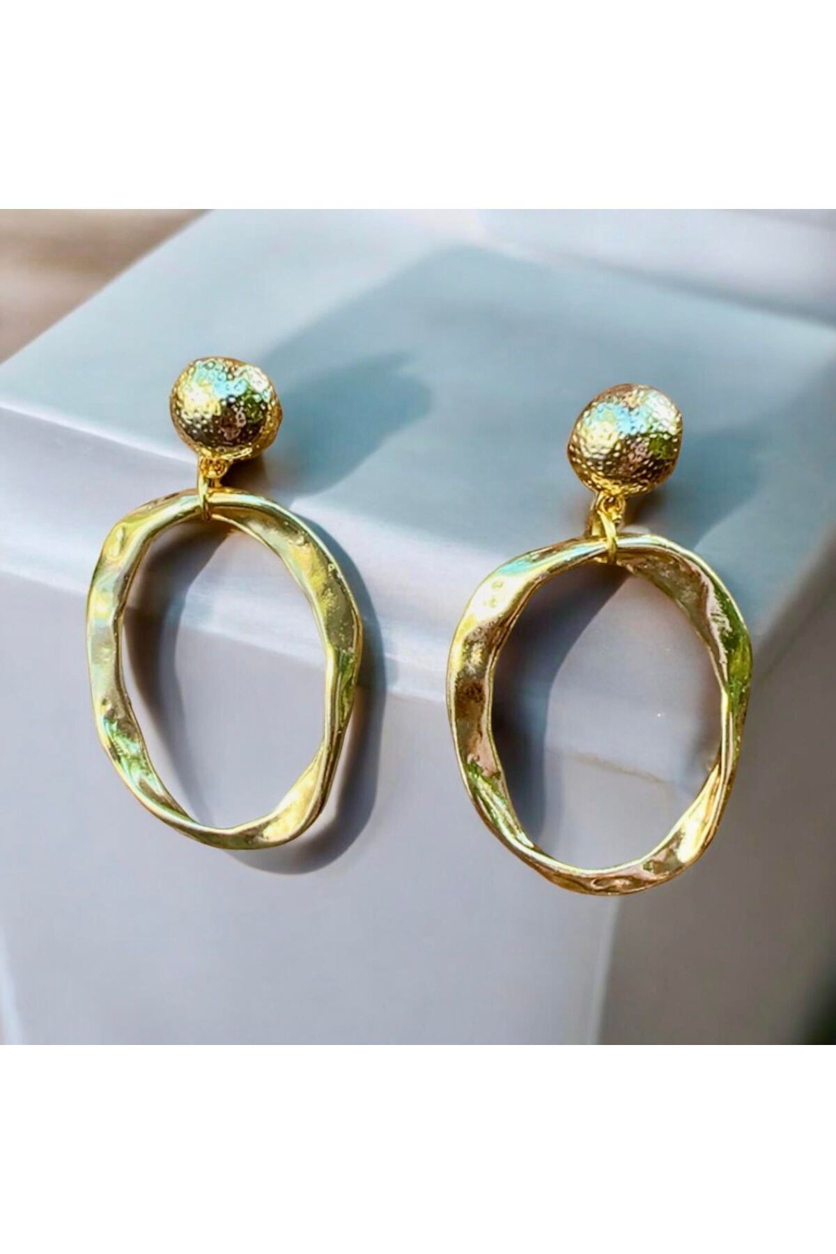 Handmade Gold Plated Oval Earrings – Modern, Organic and Stylish Design