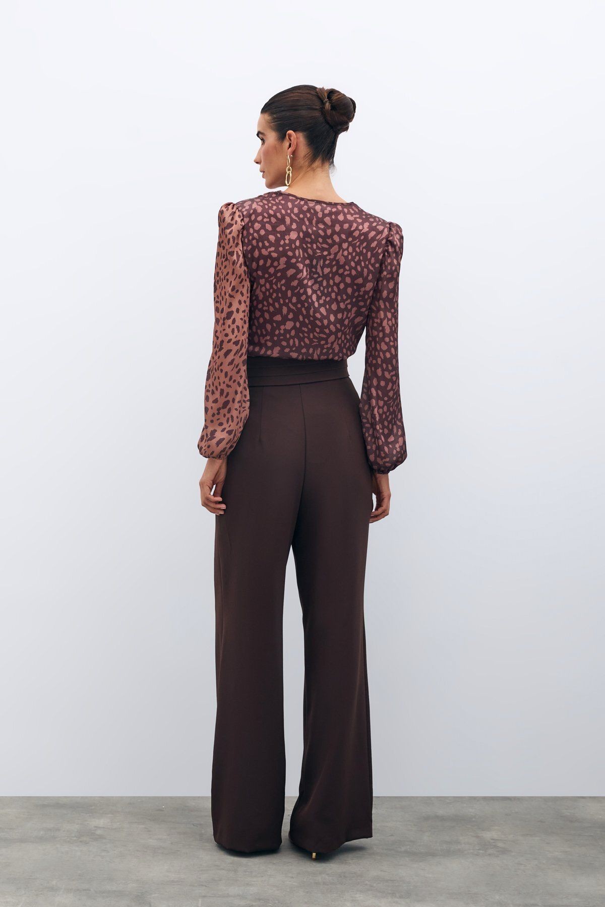 Kruvaze Desenli Bodysuit - Camel-Kahve