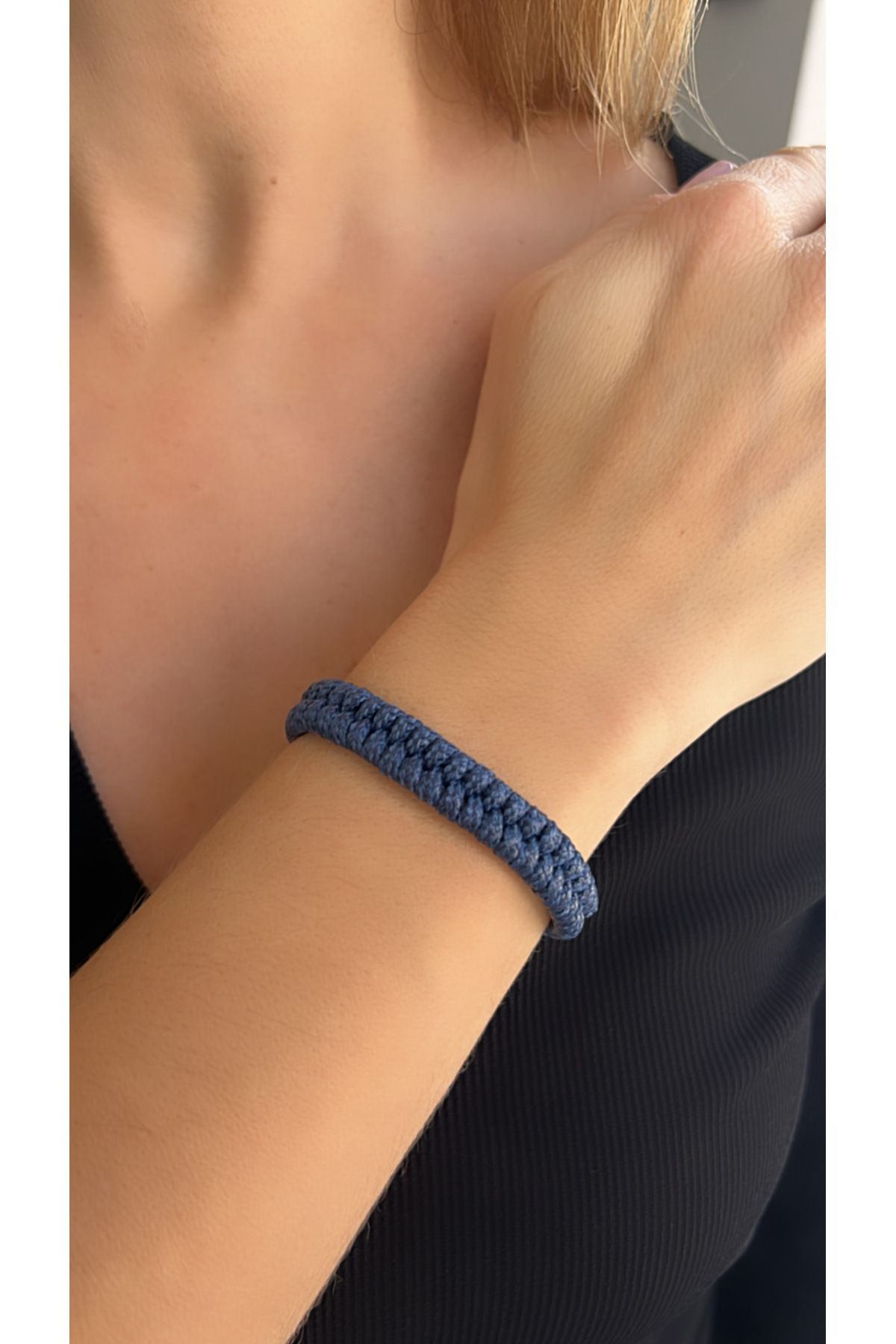 Herringbone Knitted Women's Sports Bracelet - navy blue