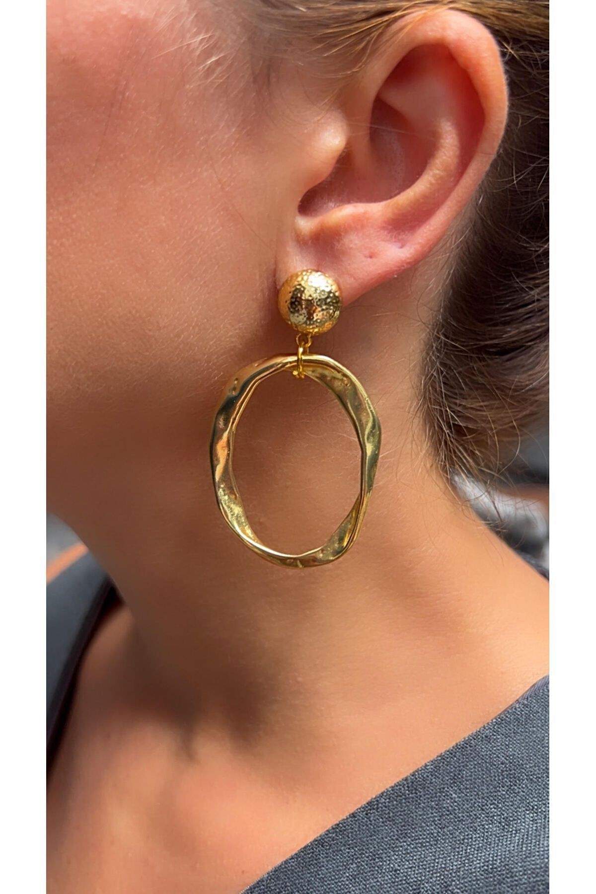 Handmade Gold Plated Oval Earrings – Modern, Organic and Stylish Design