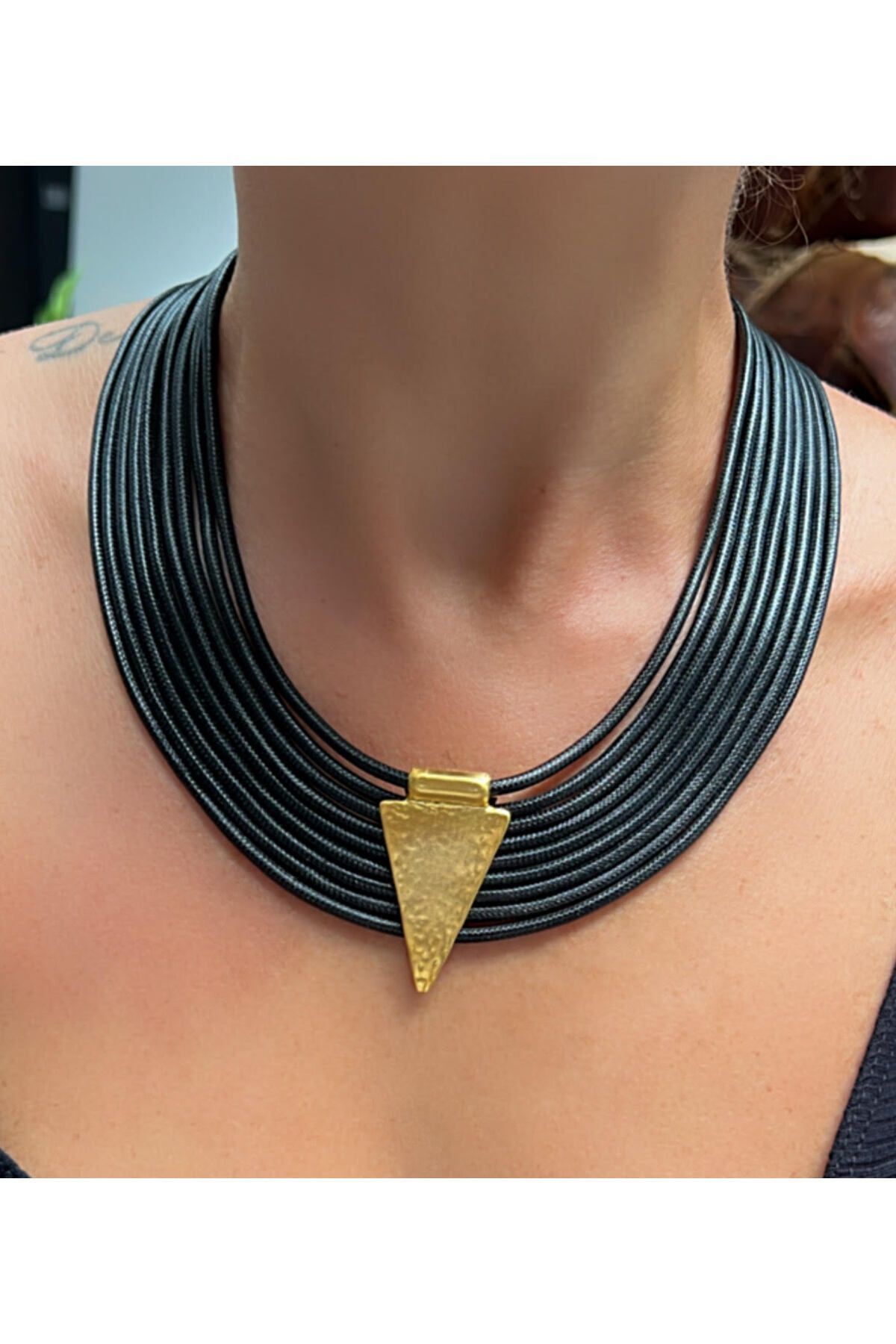 Black African Style Multiple Cleopatra Necklace - Golden Heart