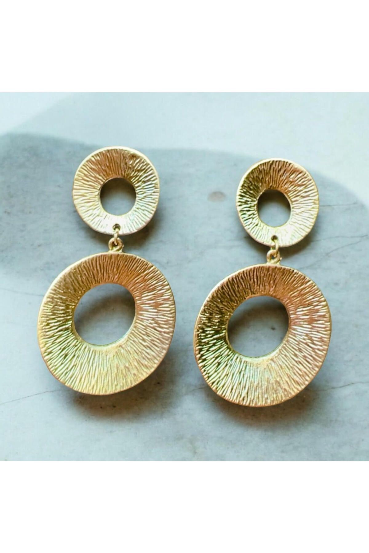 Gold Plated Round Patterned Large Earrings – Flashy and Stylish Design