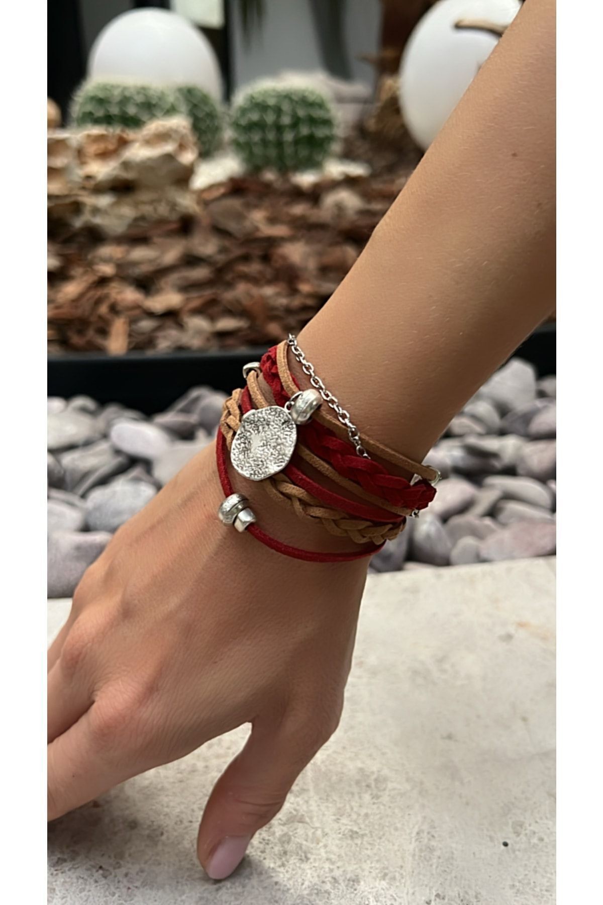 Suede Bracelet with Silver Chain Braid Detail