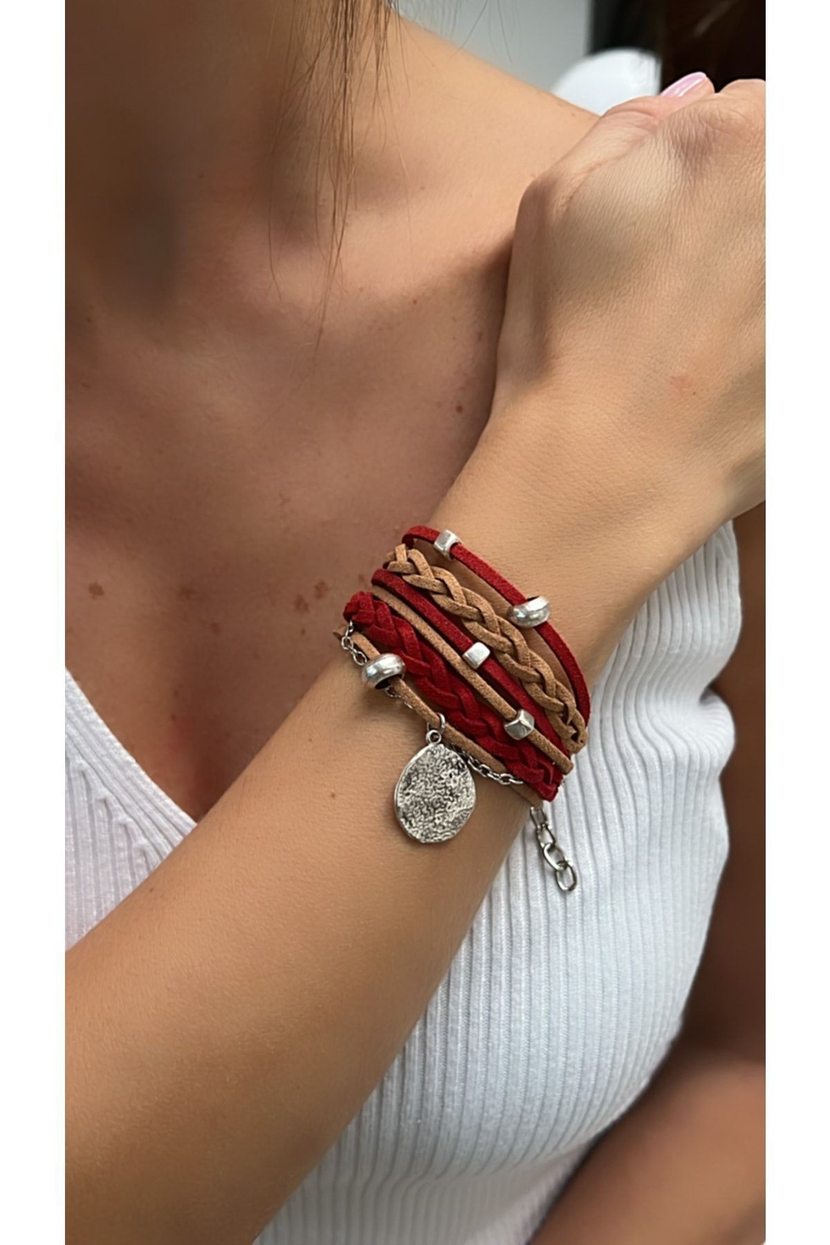 Suede Bracelet with Silver Chain Braid Detail