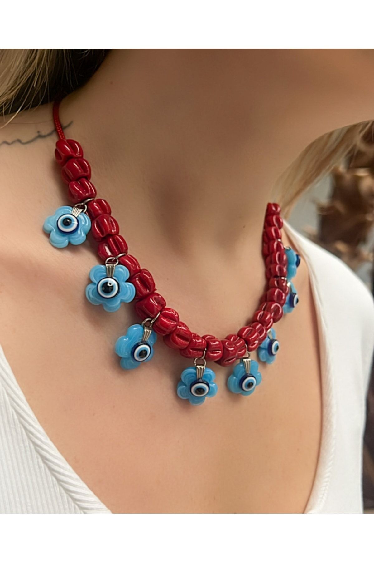 Beşibiryerde Necklace with Glass Evil Eye Beads