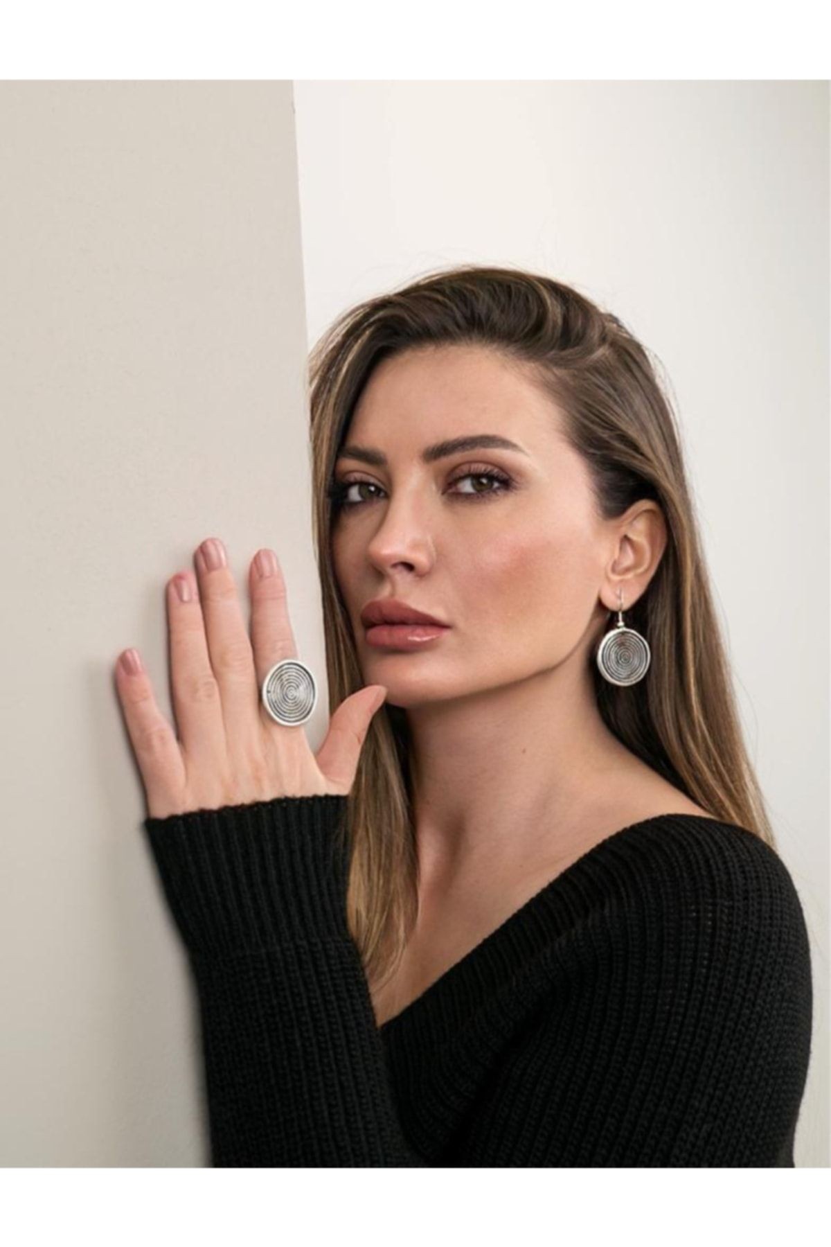 Kadın Gümüş Kaplama Yüzük Ve Küpe Seti