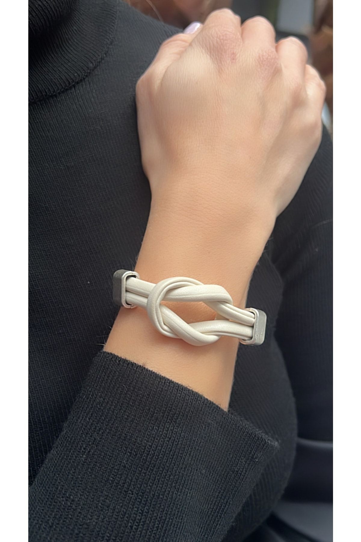 Ecru Color Faux Leather Knot Bracelet