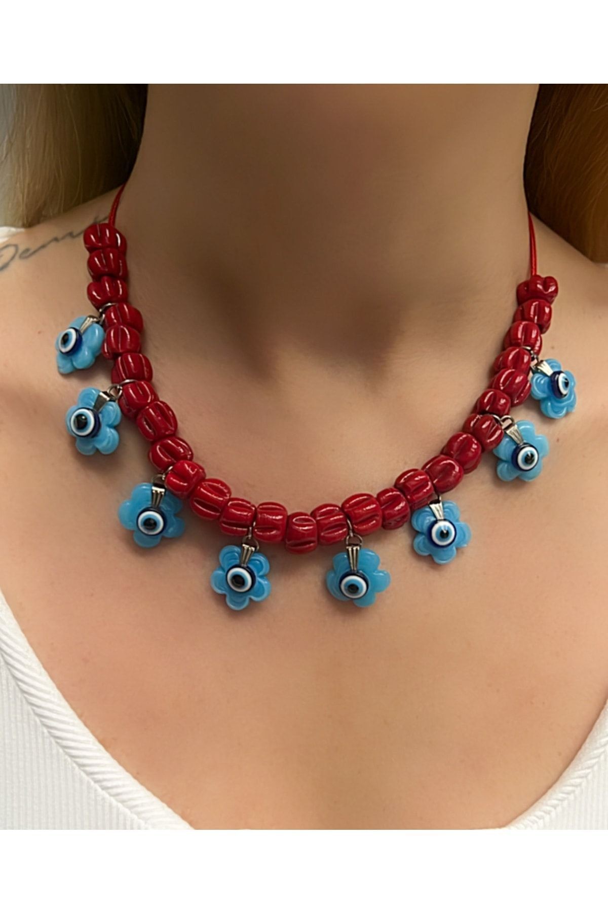 Beşibiryerde Necklace with Glass Evil Eye Beads