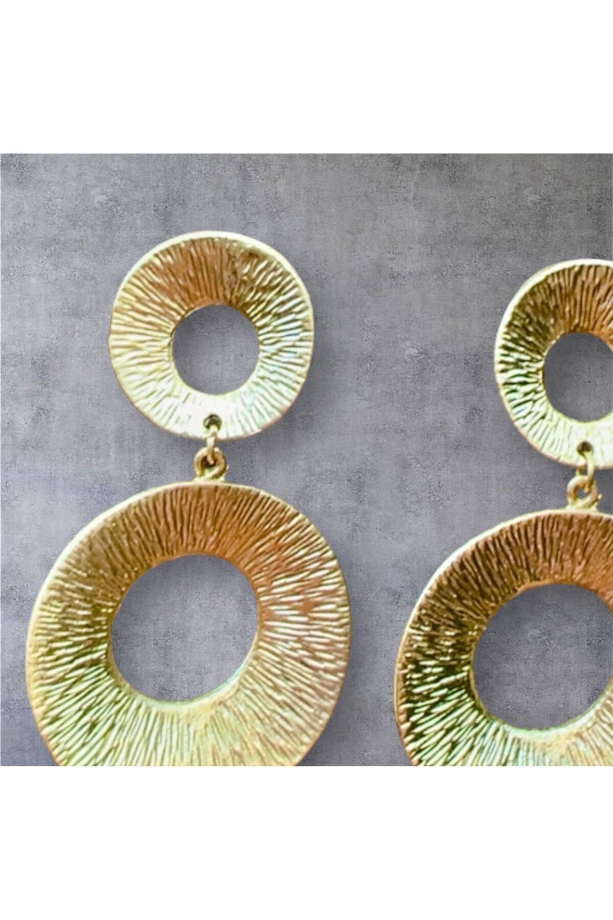 Gold Plated Round Patterned Large Earrings – Flashy and Stylish Design