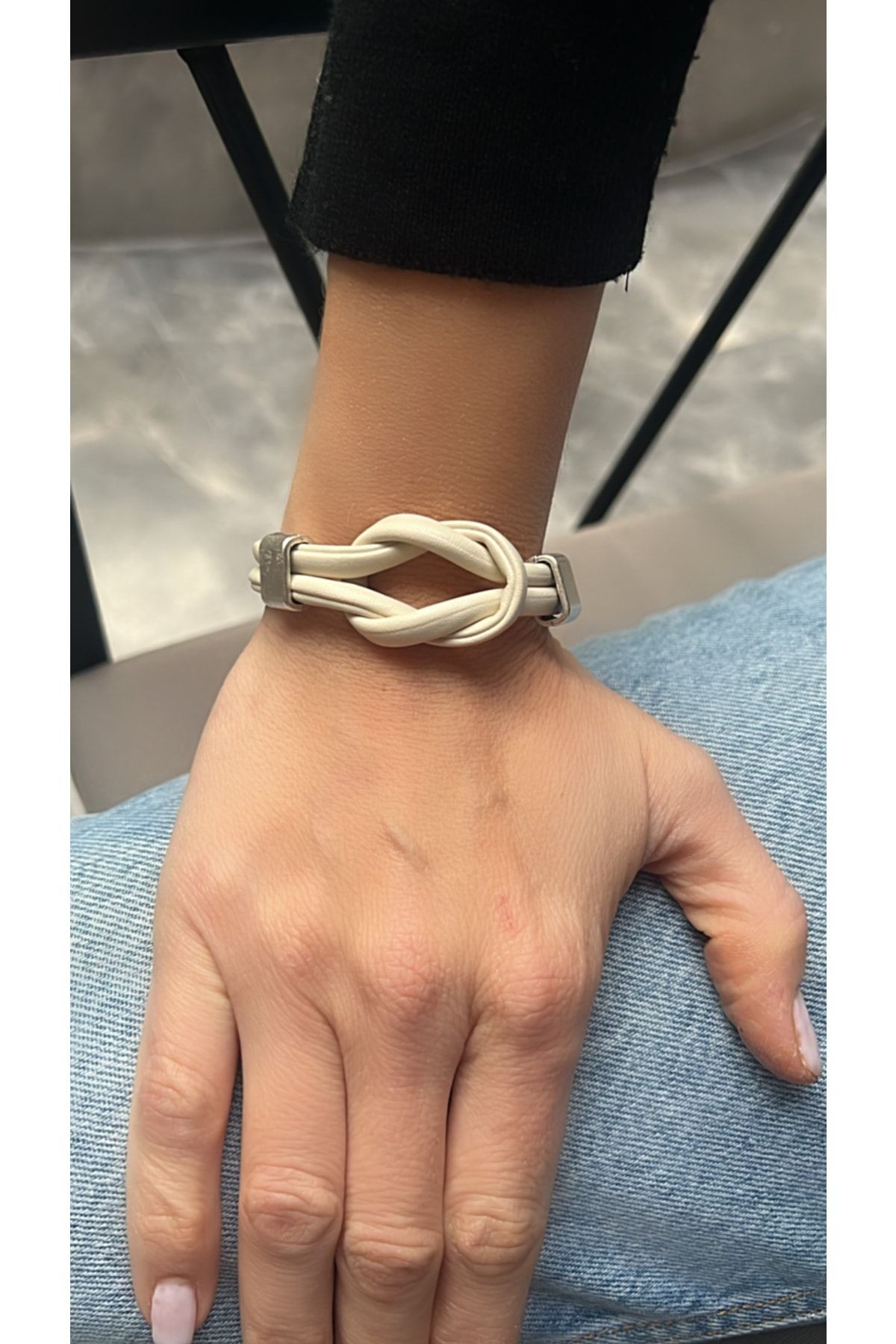 Ecru Color Faux Leather Knot Bracelet