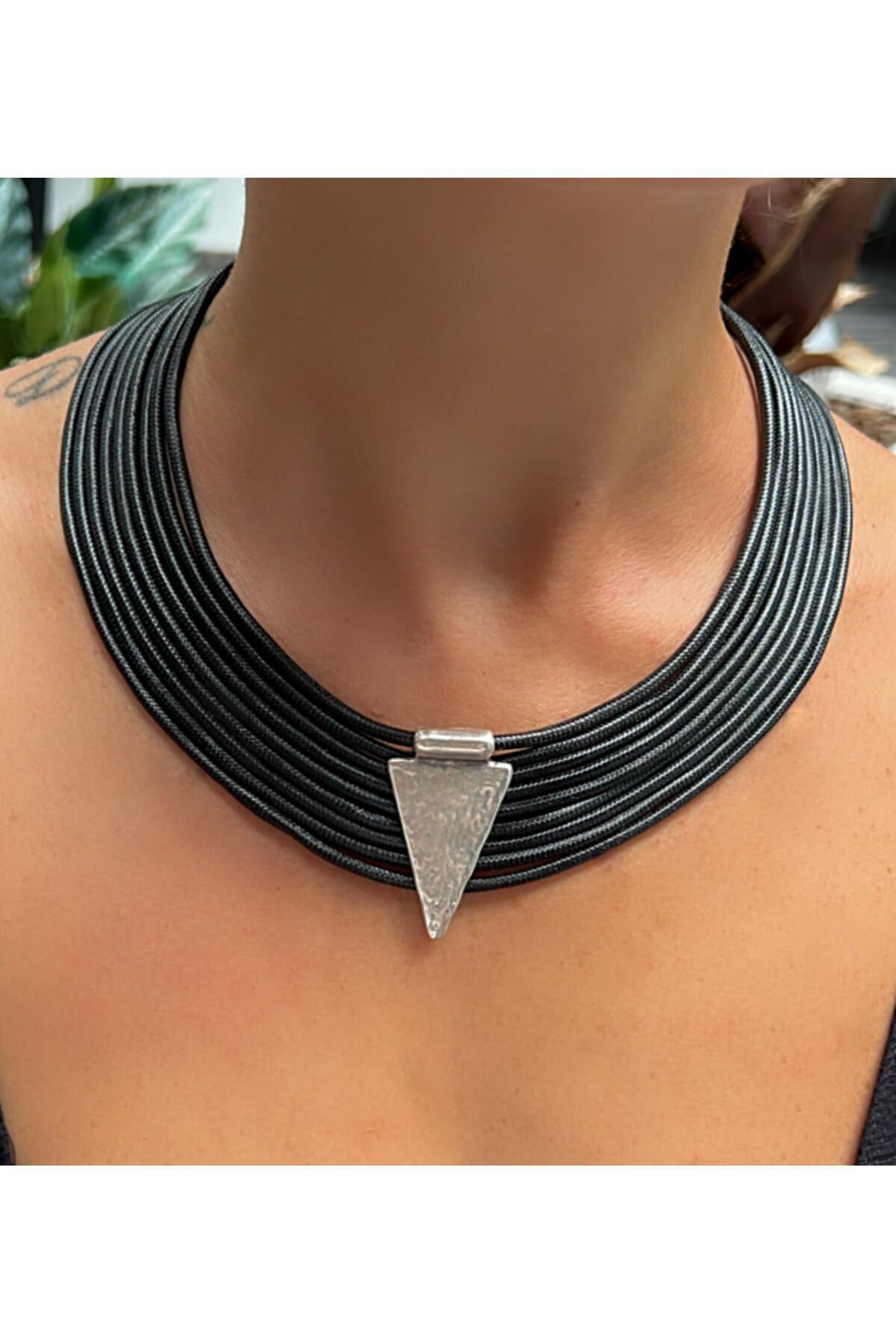 Black African Style Multiple Cleopatra Necklace - Silver Heart