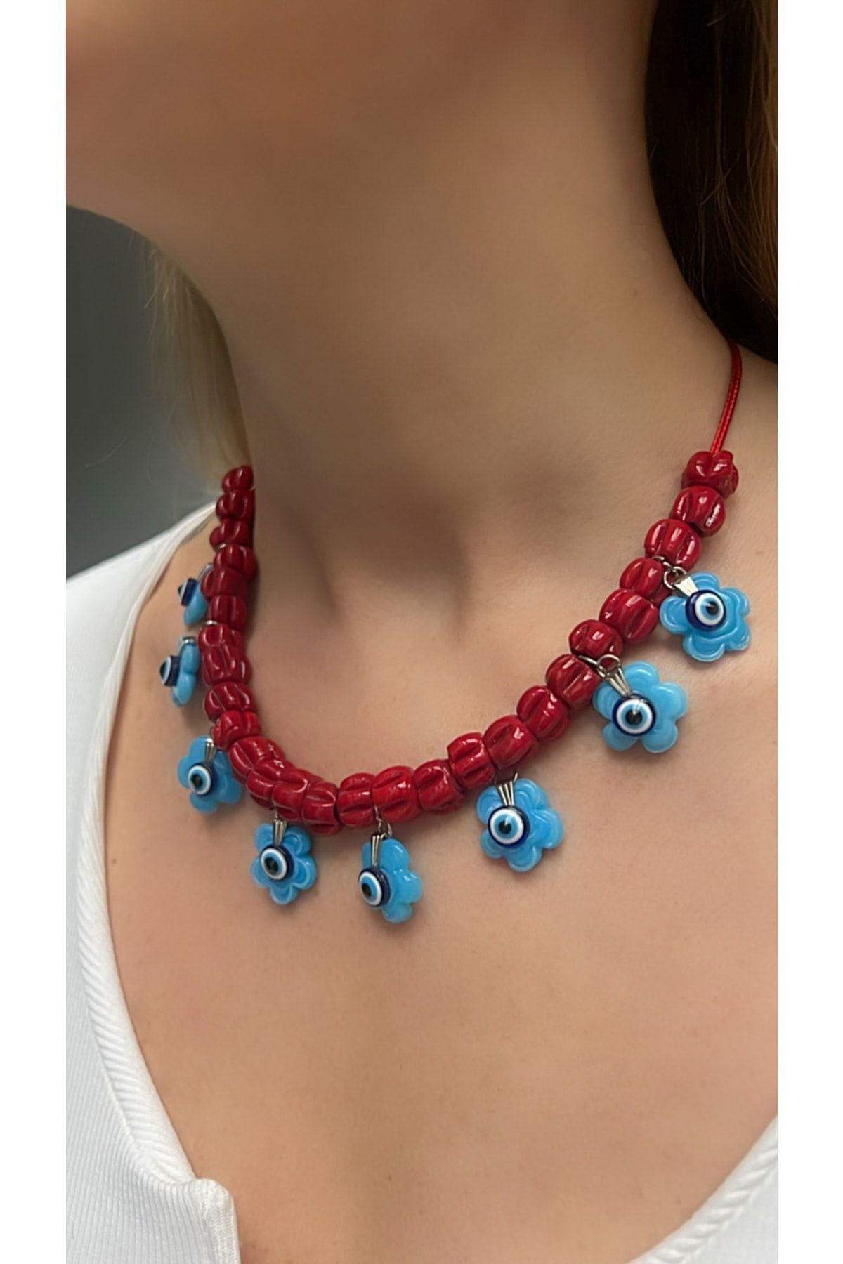 Beşibiryerde Necklace with Glass Evil Eye Beads