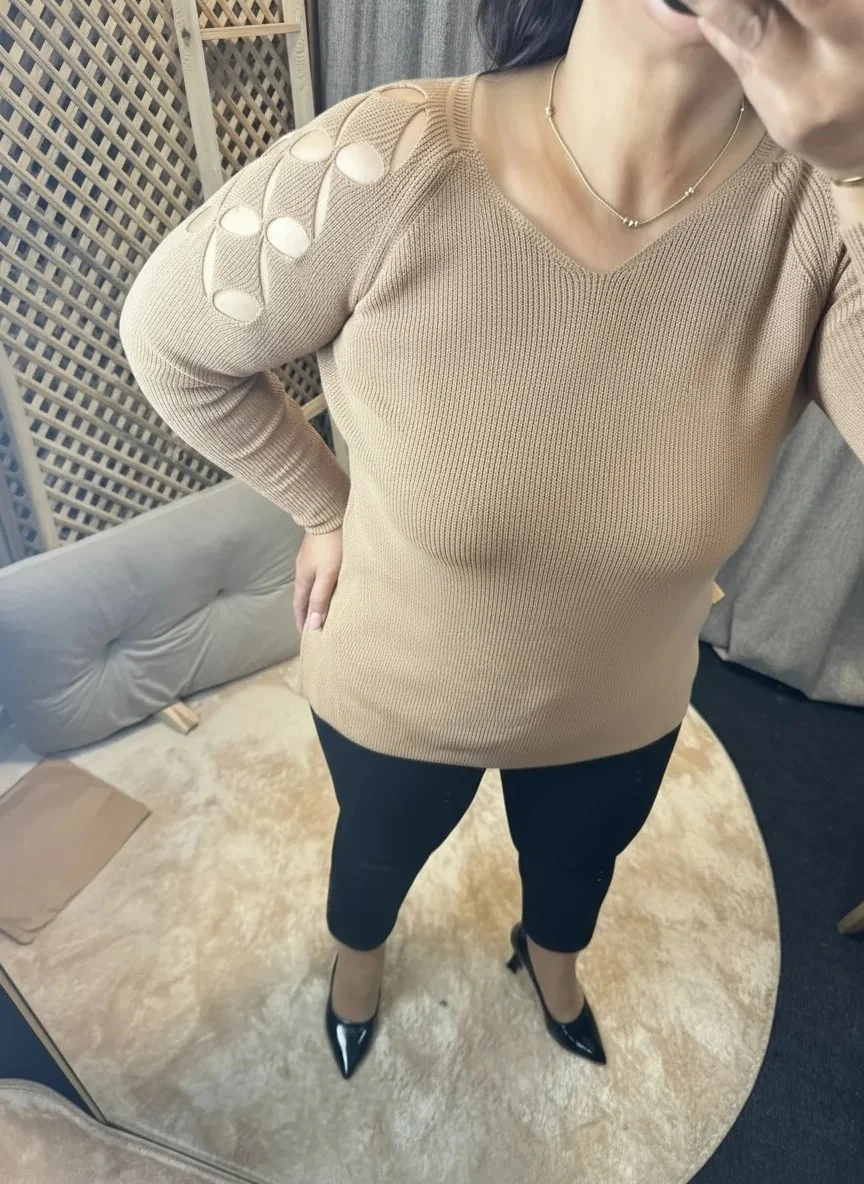 Kazak Omuz Baklava V Yaka Camel