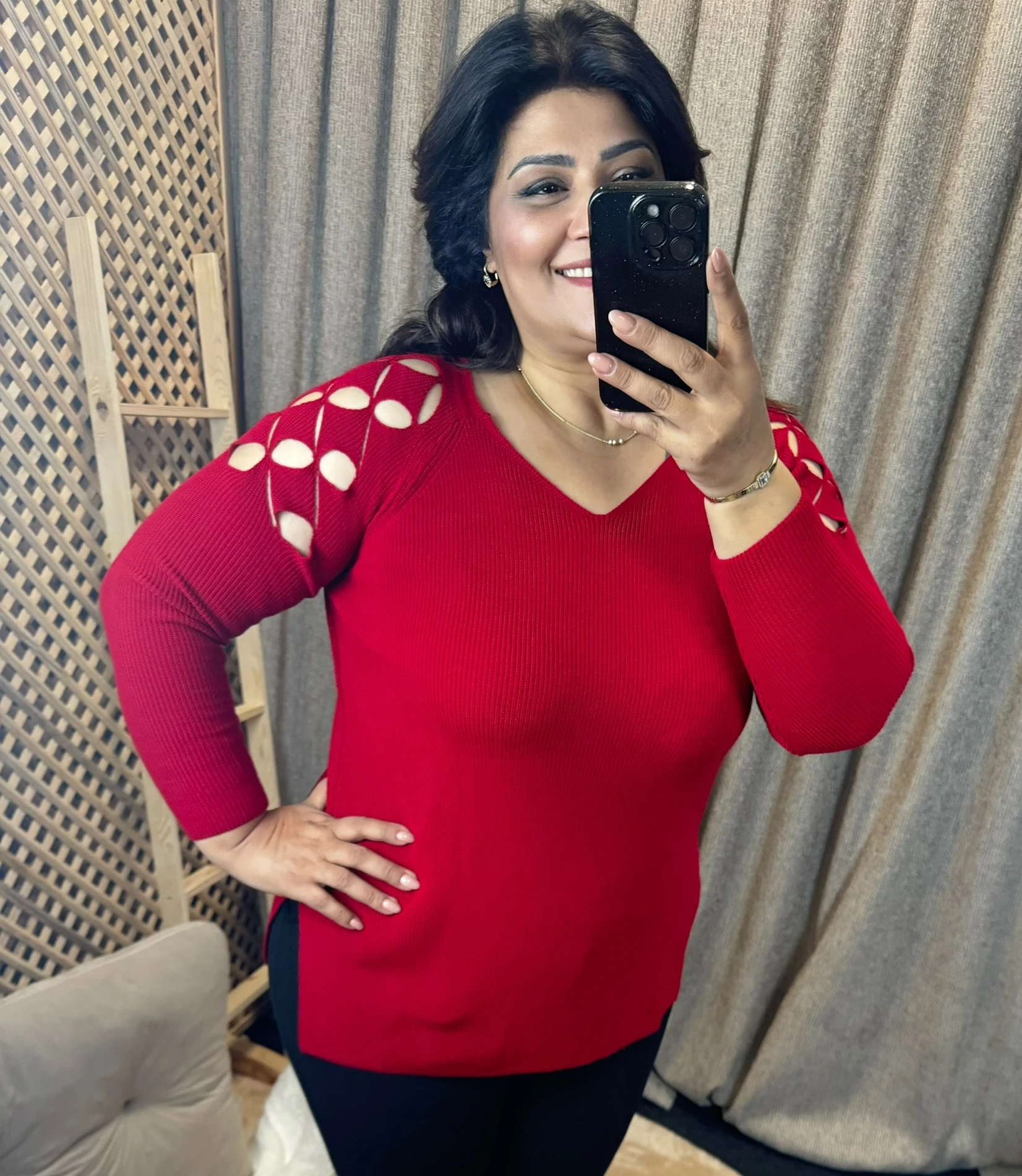 Kazak Omuz Baklava V Yaka Kırmızı