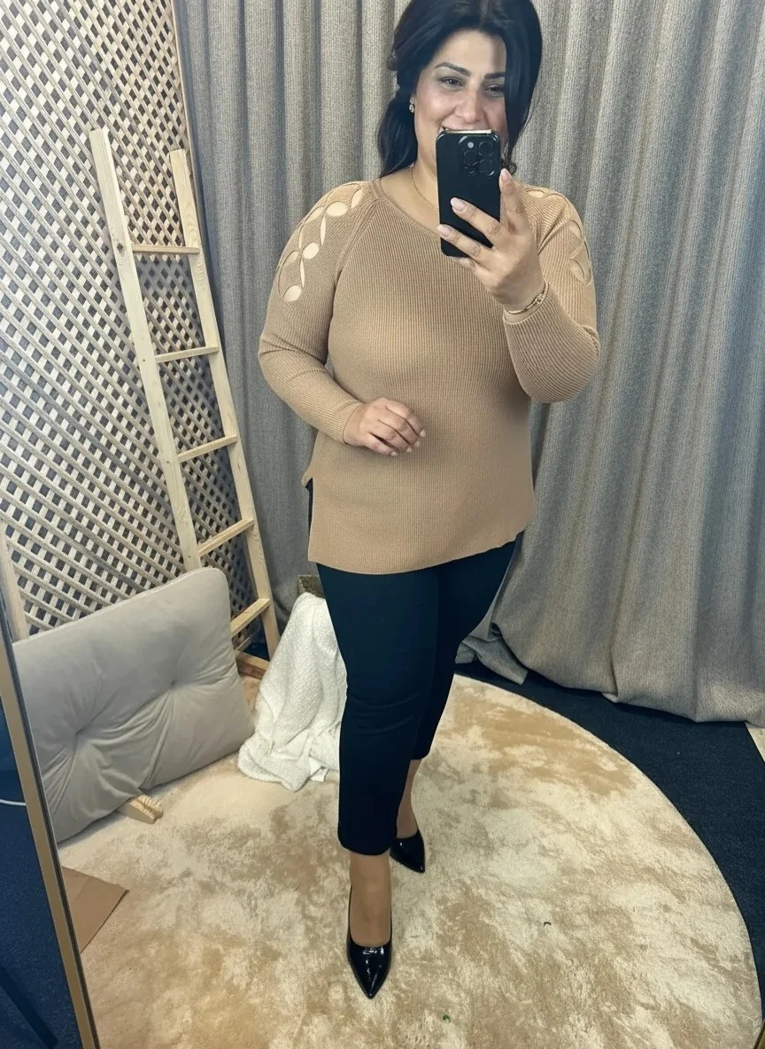 Kazak Omuz Baklava V Yaka Camel