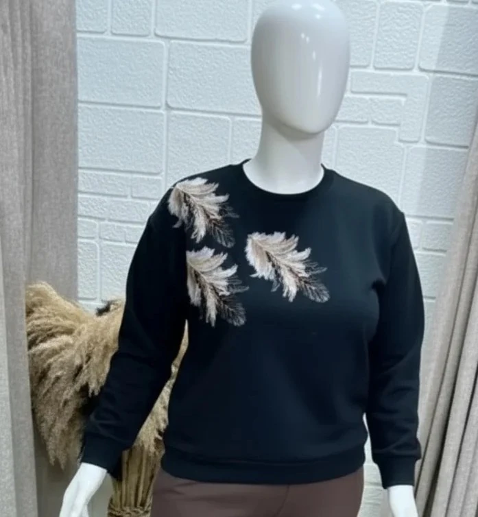 Yaprak Taş İnci Desenli 3 İplik Sweat