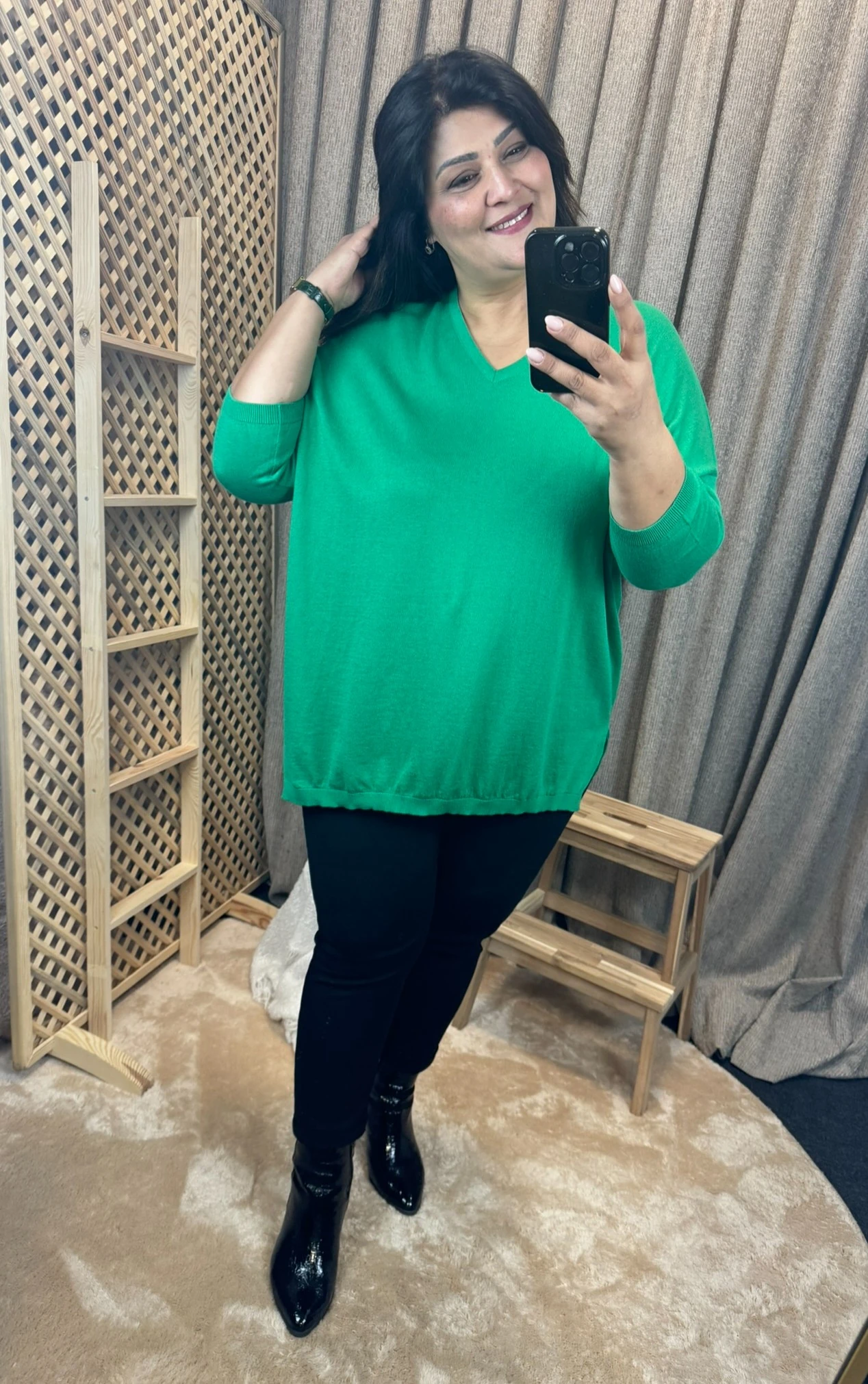 İnce Triko Salaş V Yaka Pamuklu Canlı Yeşil