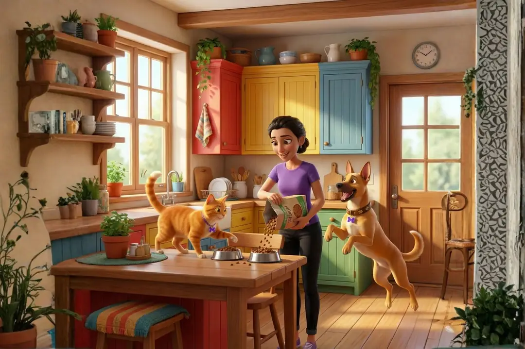 Renkli mutfakta evcil hayvan beslenme saati, Mamalarrr tanıtım filmi kesiti.