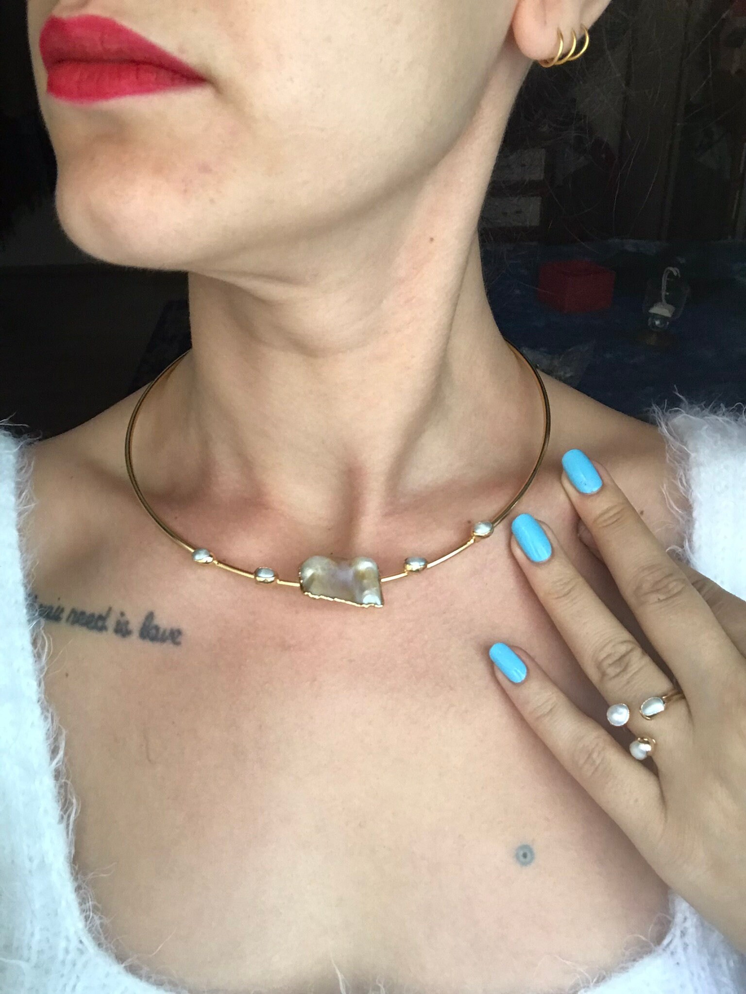 YENİ ! Çember Büyük Barok İnci Choker Kolye