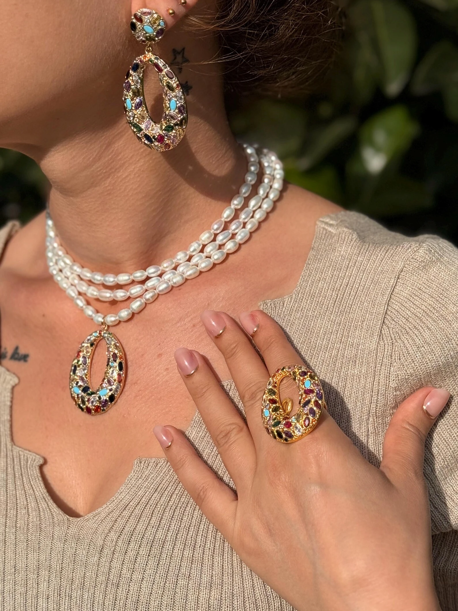 Mix Zirkon Taşlı Döküm İnci Kolye