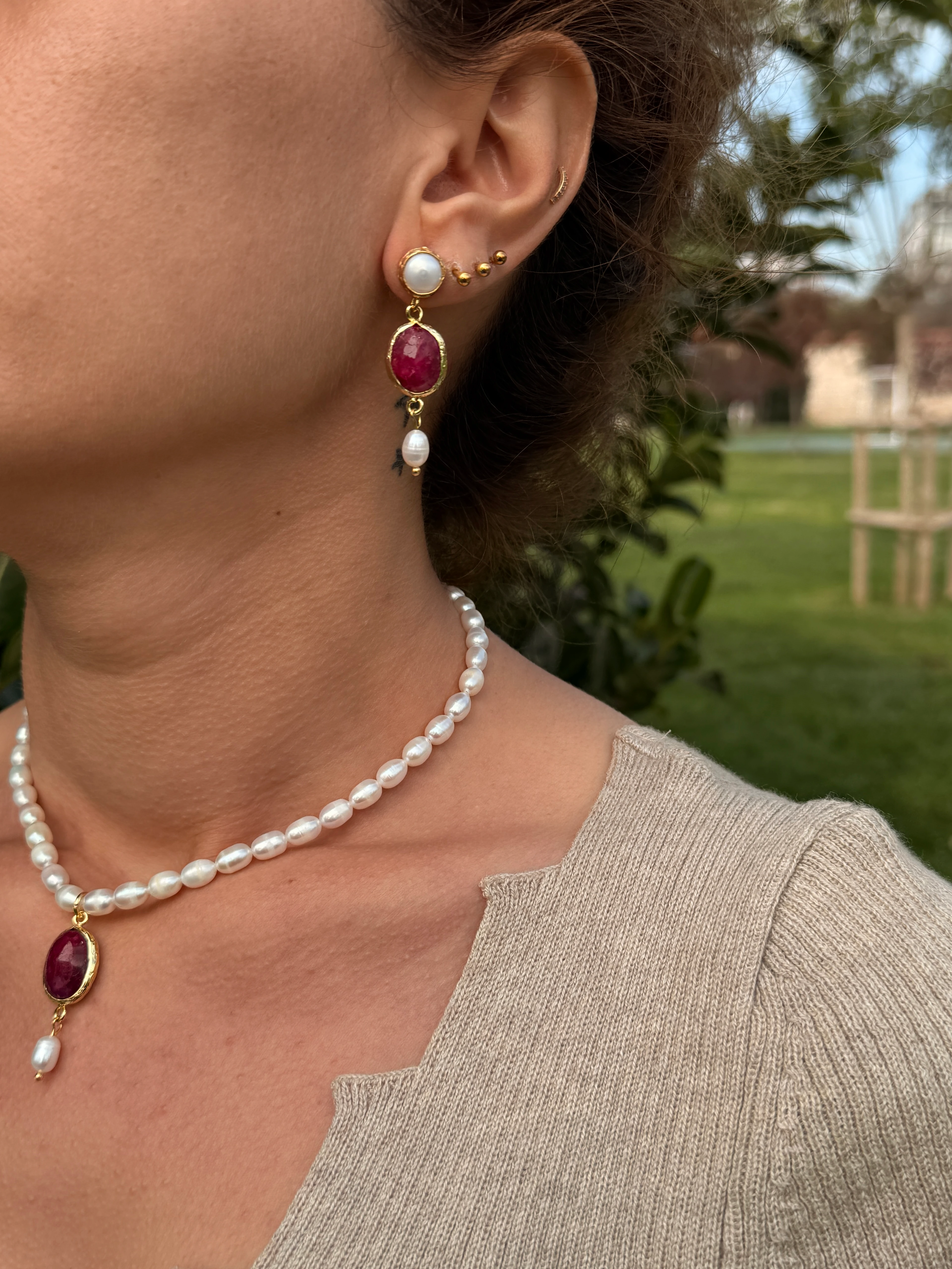 İnci Dizi Oval Yakut Set