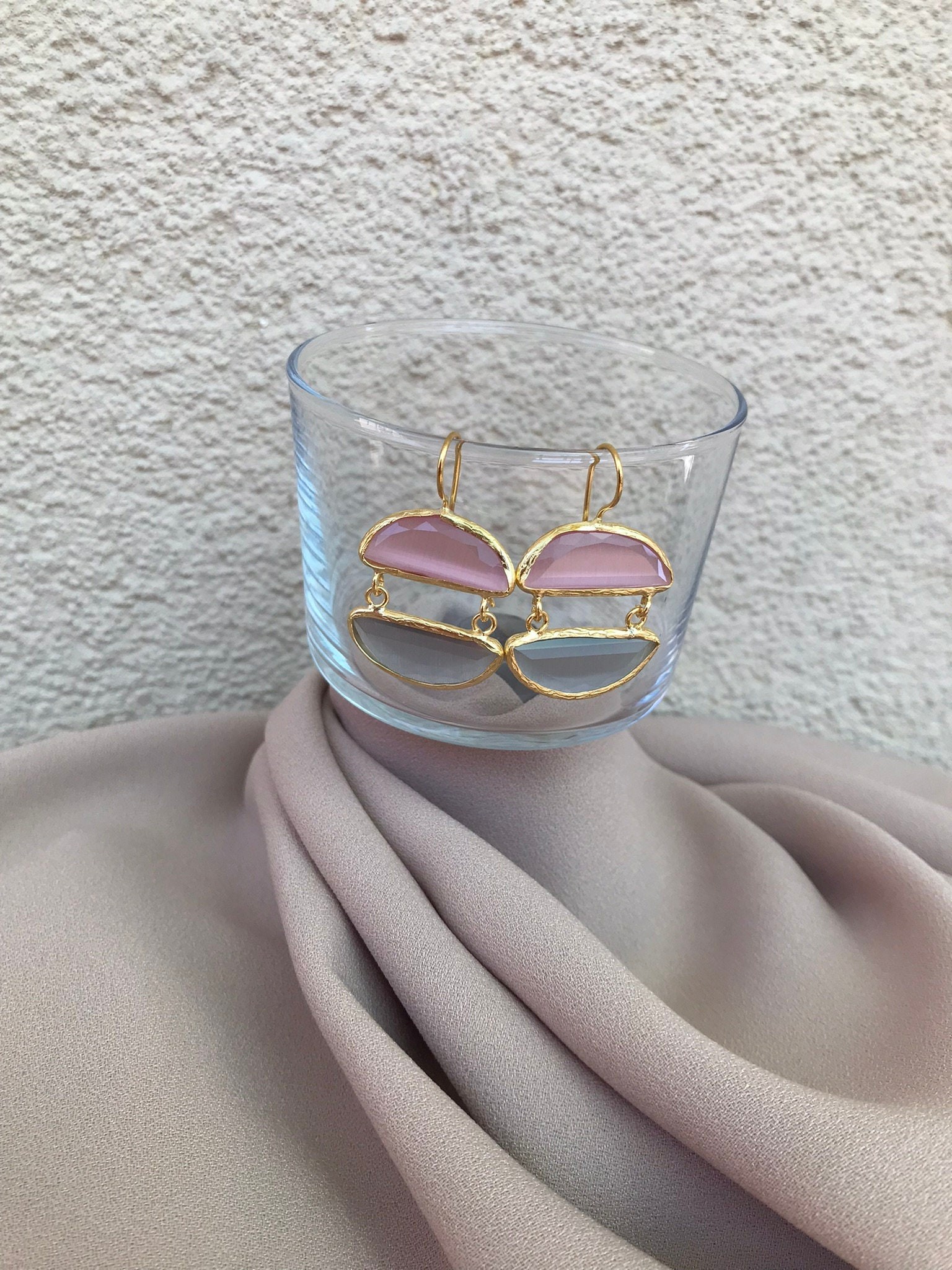 YENİ! 2 Yarım Daire Kombinasyon Küpe