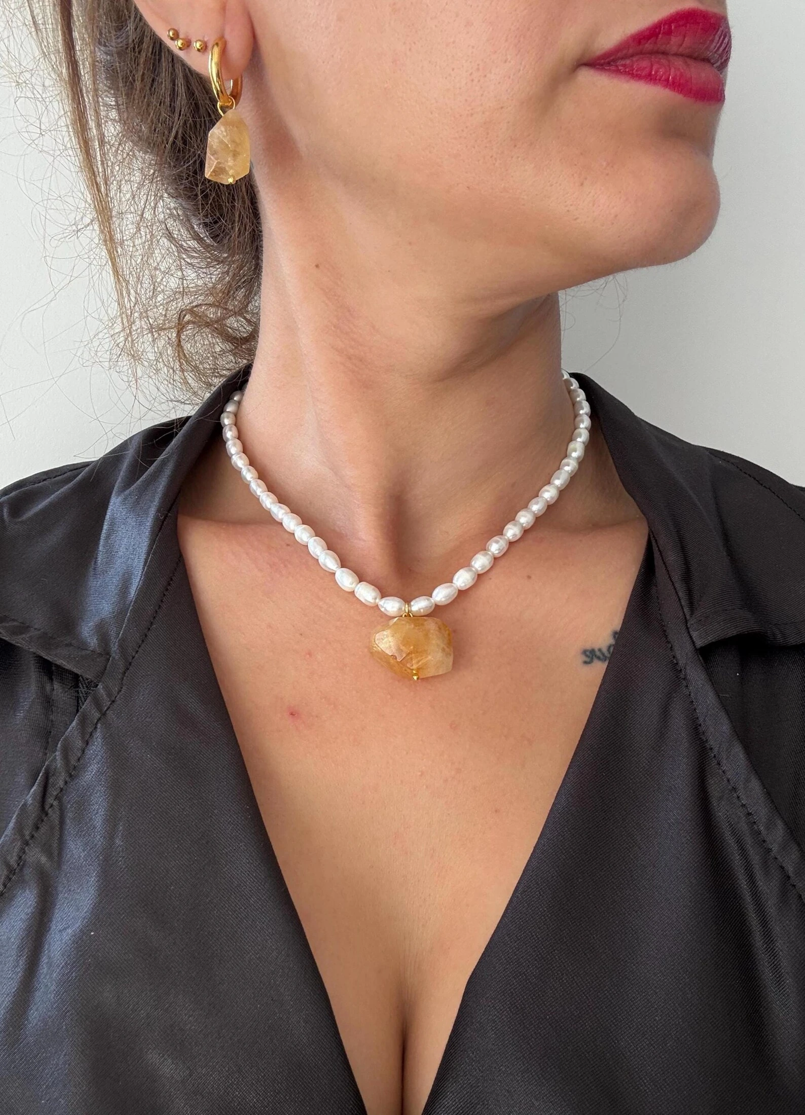 Elmas Kesim Doğal Sitrin Taş Küpeler