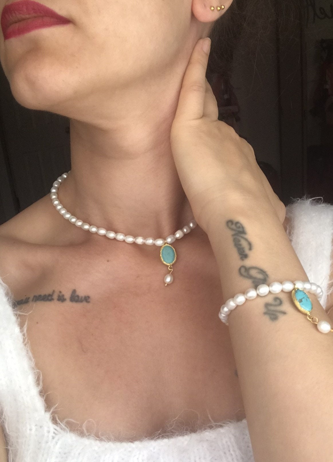 NEW! Special Design Blue Turquoise Baroque Pearl Combination Necklace