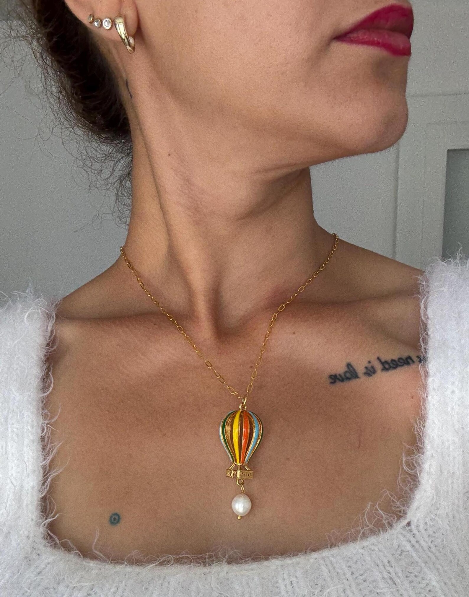 Renkli Balon Doğal İnci Sarkıtlı Kolye