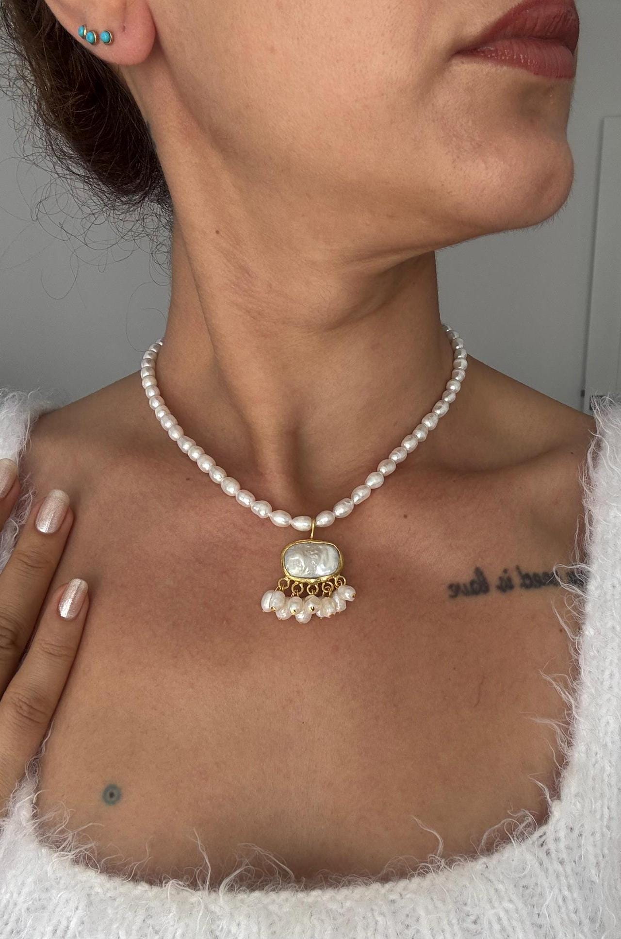 Kare İnci & İnci Dizi Kolye