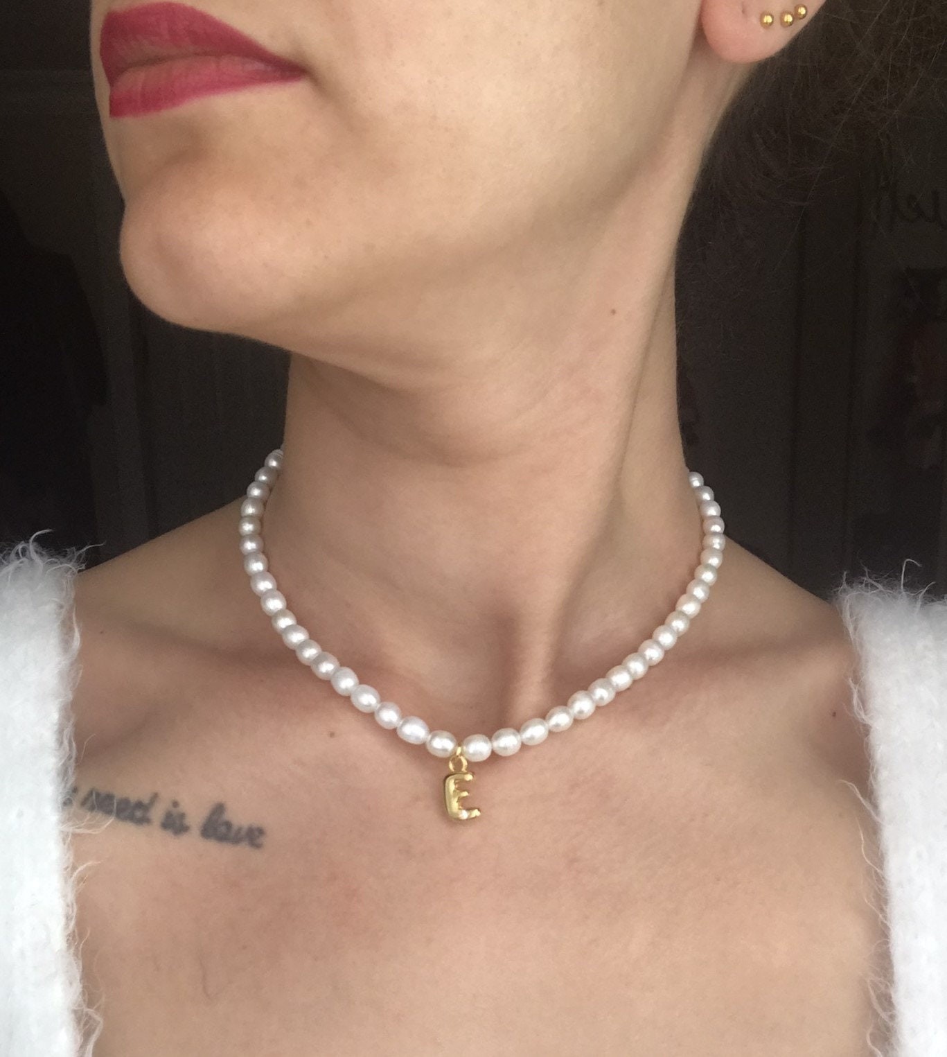 NEW ! Bold Initial Letter Pearl Necklace, Real Pearl Personalized Necklace