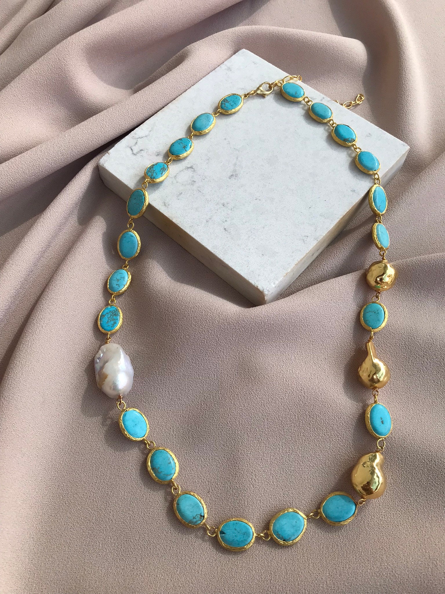 Turkuaz & Barok İnci Kolye