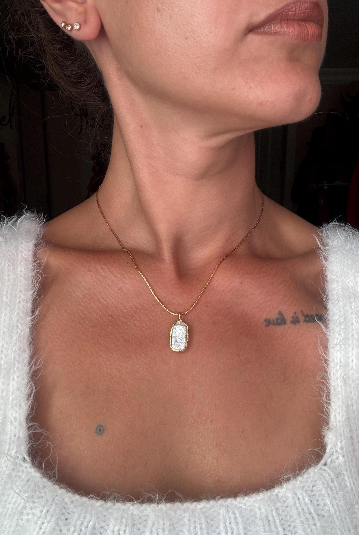 Kare Barok İnci Kolye