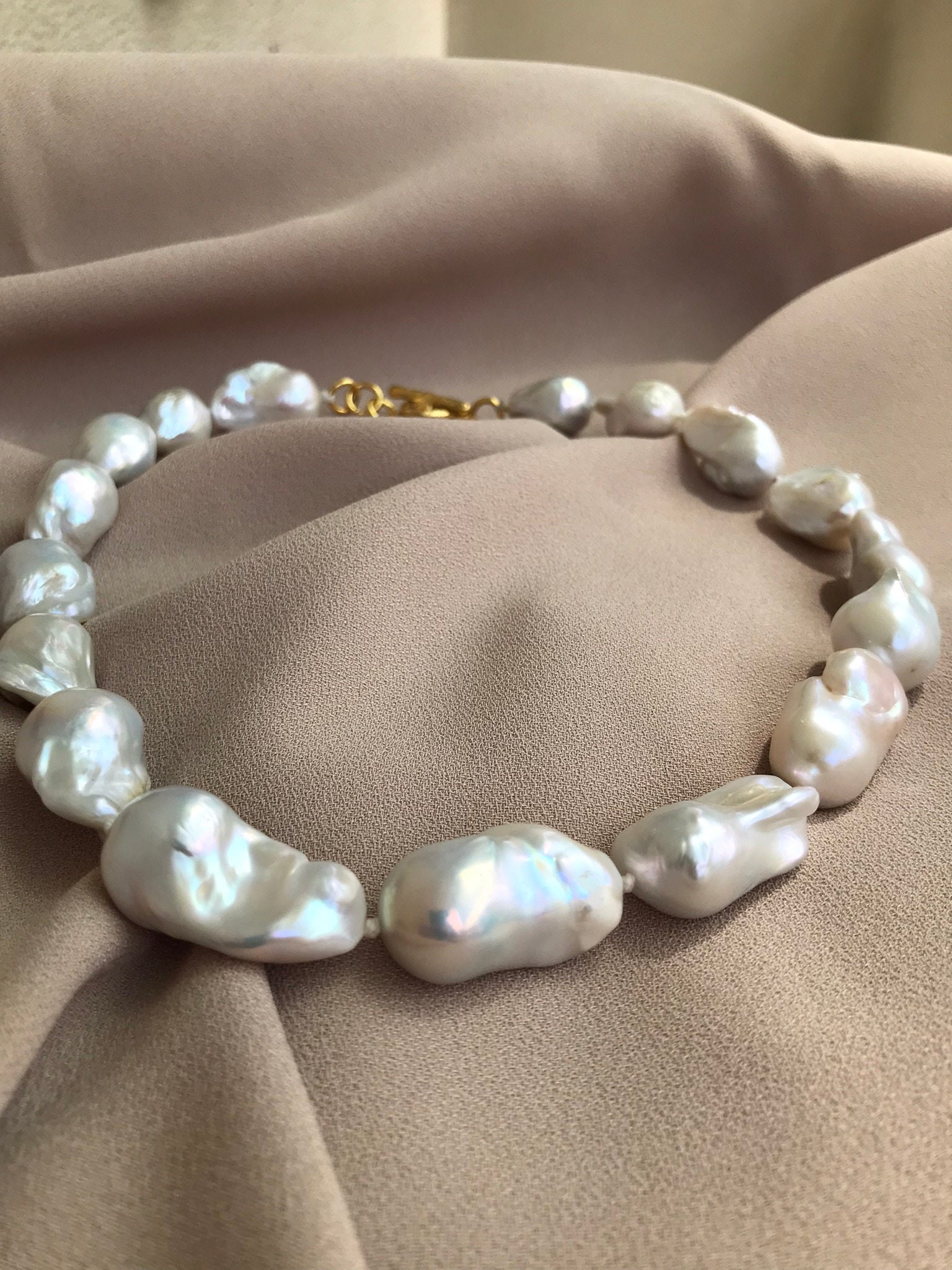 NEW ! Large Baroque Pearl Necklace, White Baroque Necklace, Timeless Necklace